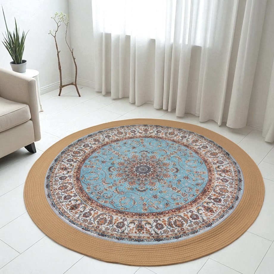 שטיח חבל וינטאג׳ דגם אינדיגו חבל טורקיז 120סמ - SALE! שטיח חבל וינטאג׳ דגם אינדיגו חבל טורקיז 120סמ - SALE!