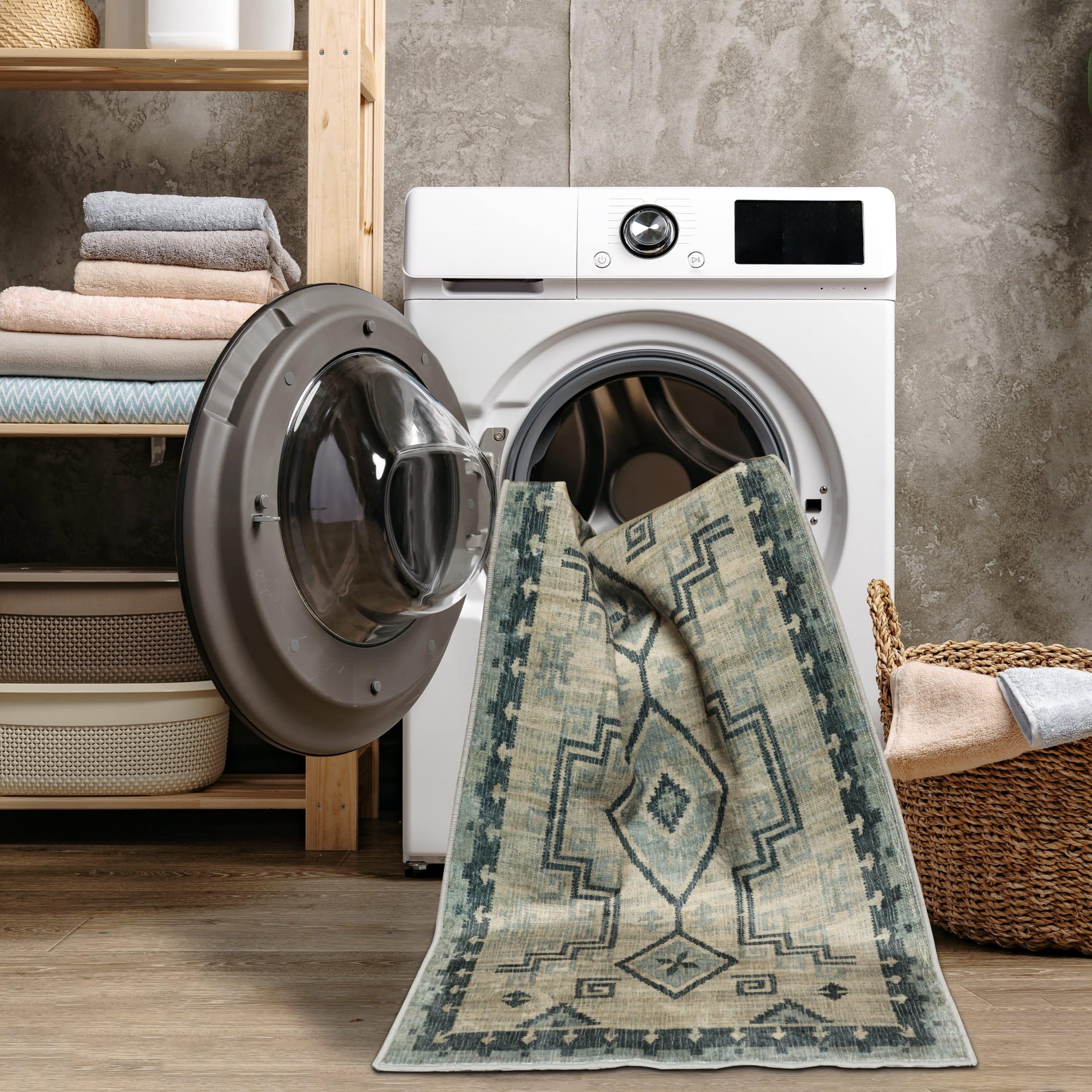 שטיח ירוק בז דגם קאוליפה איזיקלין- SALE!! שטיח ירוק בז דגם קאוליפה איזיקלין- SALE!!