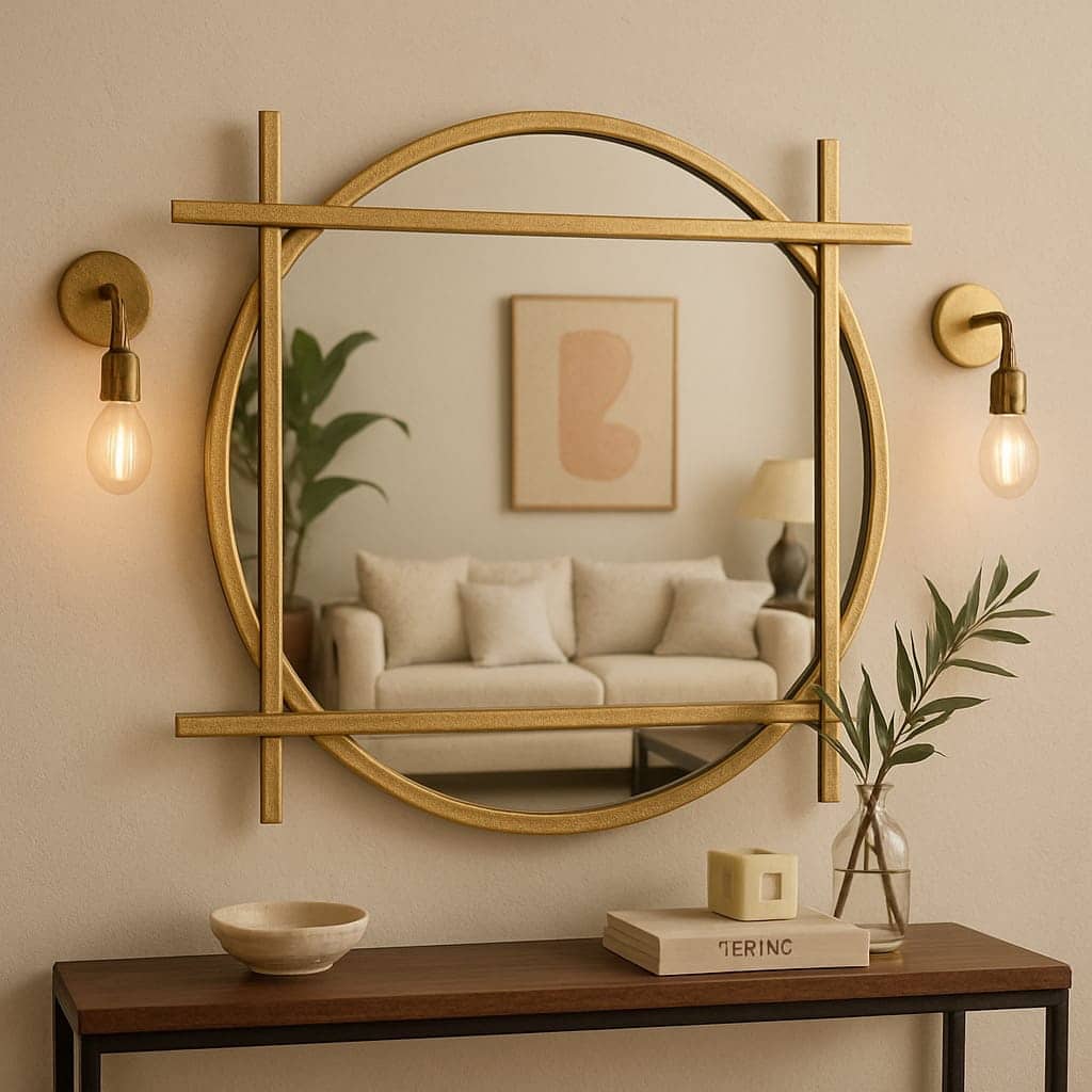 מראה יוקרתית עגולה מסגרת ריבוע זהב מראה יוקרתית עגולה מסגרת ריבוע זהב