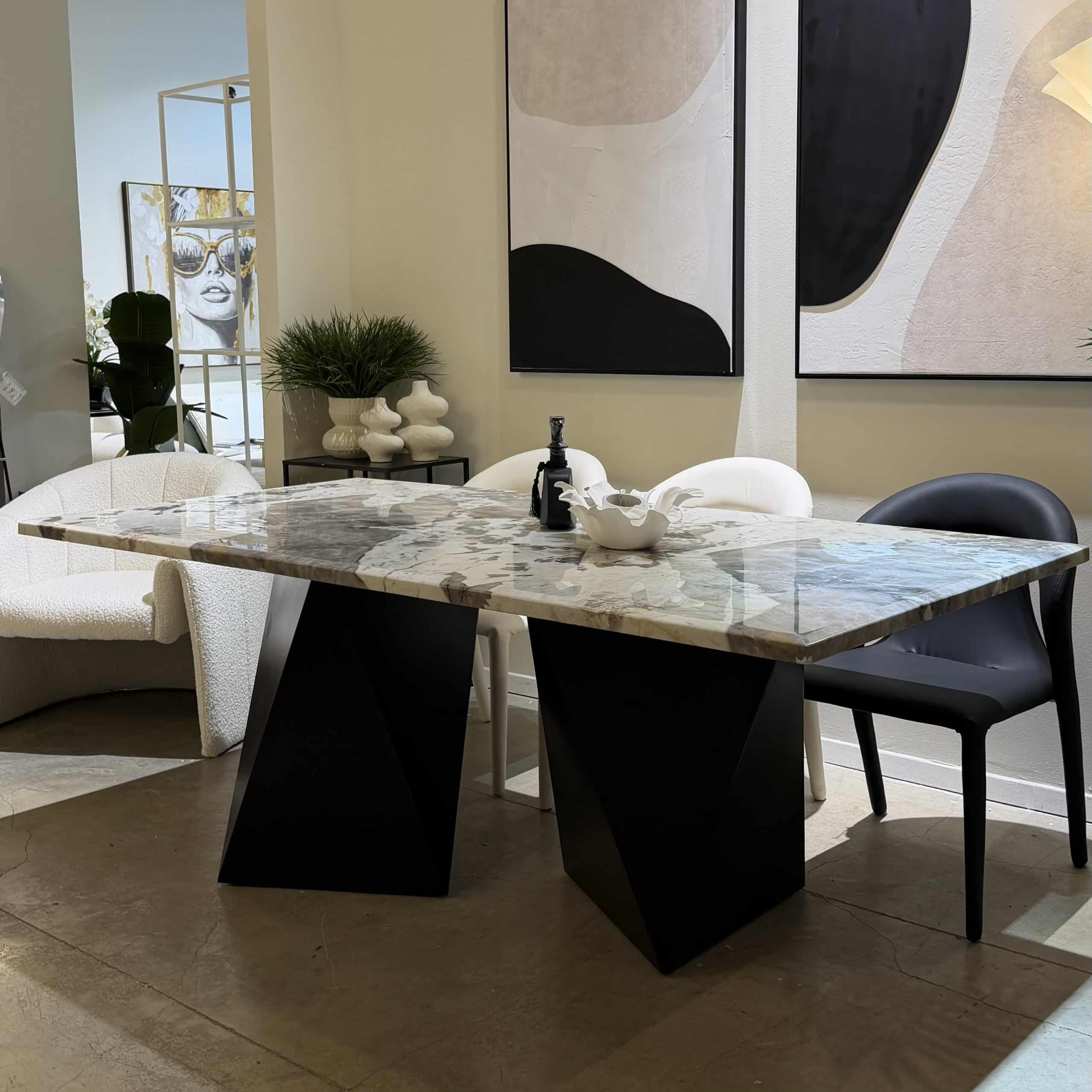 שולחן אוכל מלבני טופ מרבל רגליים גאומטרי 200/100/76 דגם סופיטל - Private Collection