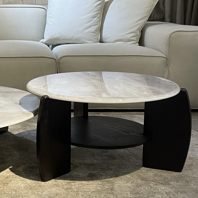 שולחן בודד עגול פורצלן אפור לבן רגל עץ כהה דגם סופיטל שולחן בודד עגול פורצלן אפור לבן רגל עץ כהה דגם סופיטל