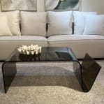 שולחן סלון מעוצב מלבני תא לספרים זכוכית חומה דגם פלור