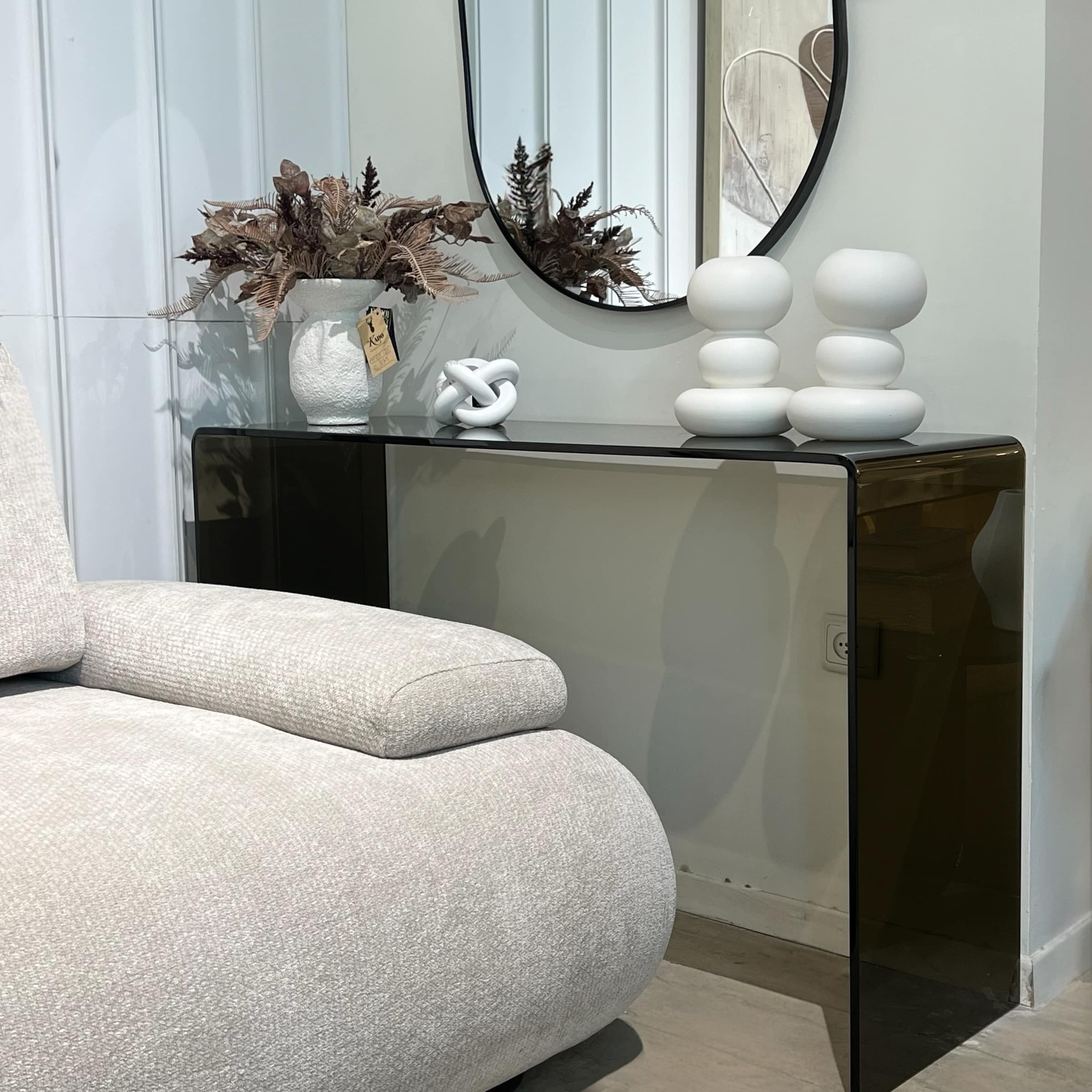 קונסולה מלבנית זכוכית מחוסמת חומה דגם פלור