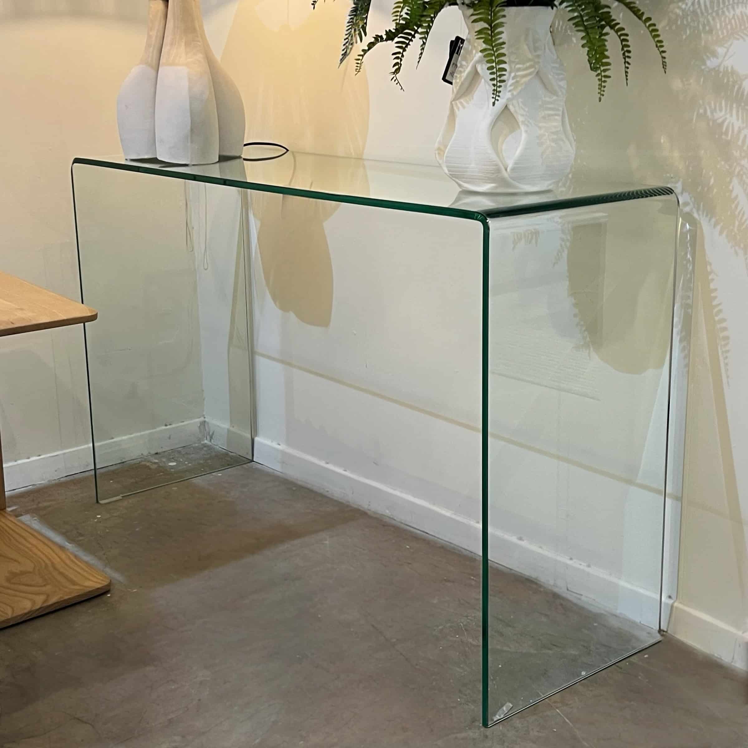 קונסולה מלבנית זכוכית מחוסמת שקופה דגם פלור