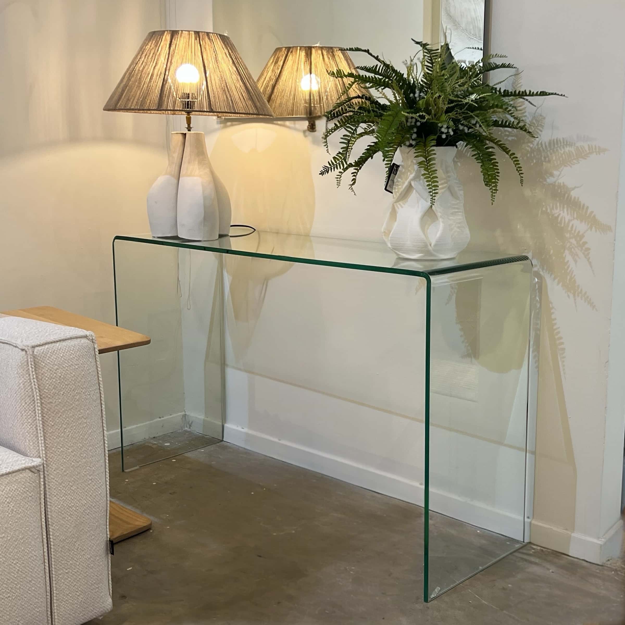 קונסולה מלבנית זכוכית מחוסמת שקופה דגם פלור