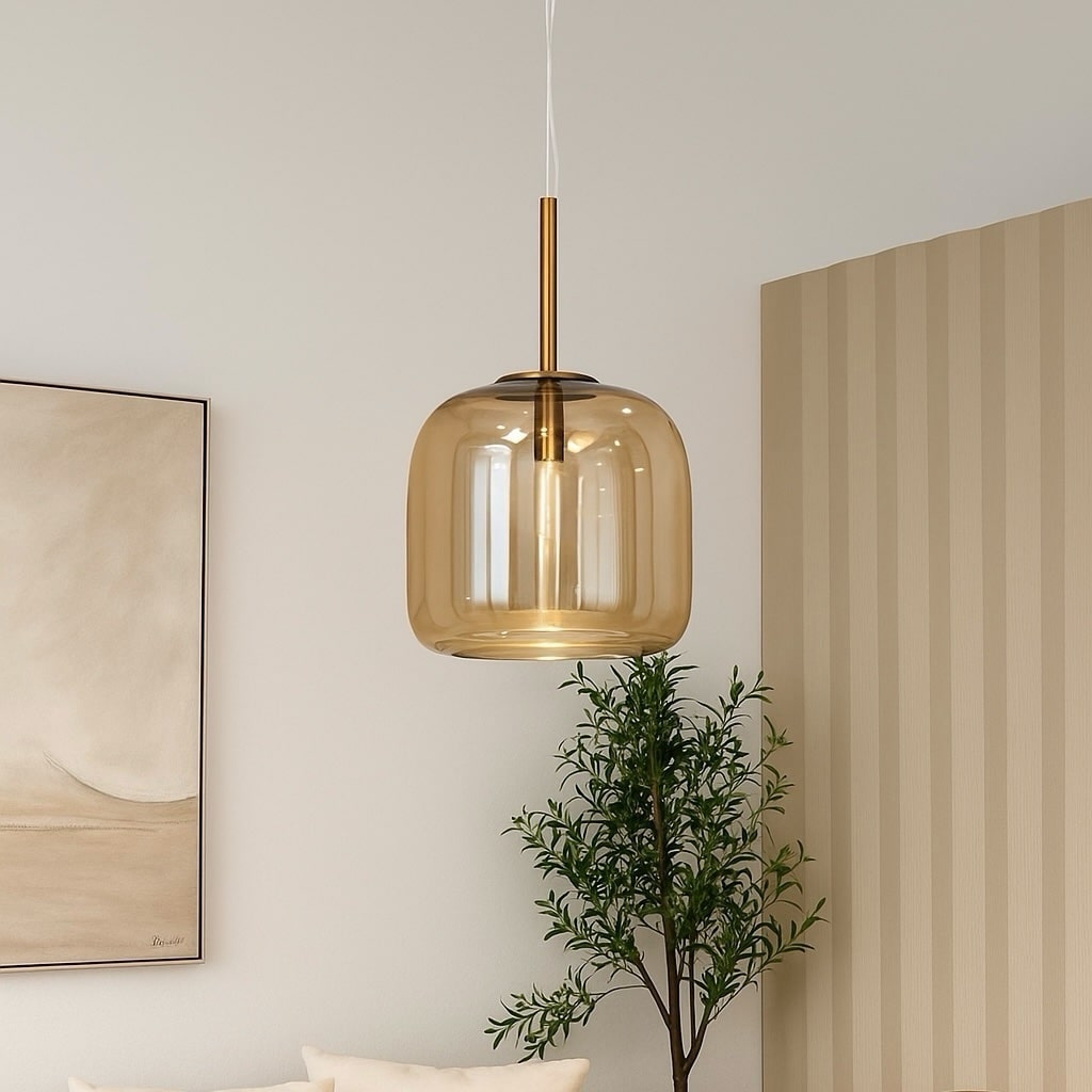 מנורת תליה זכוכית קלאסיק אמבר 23/24 דגם פלור