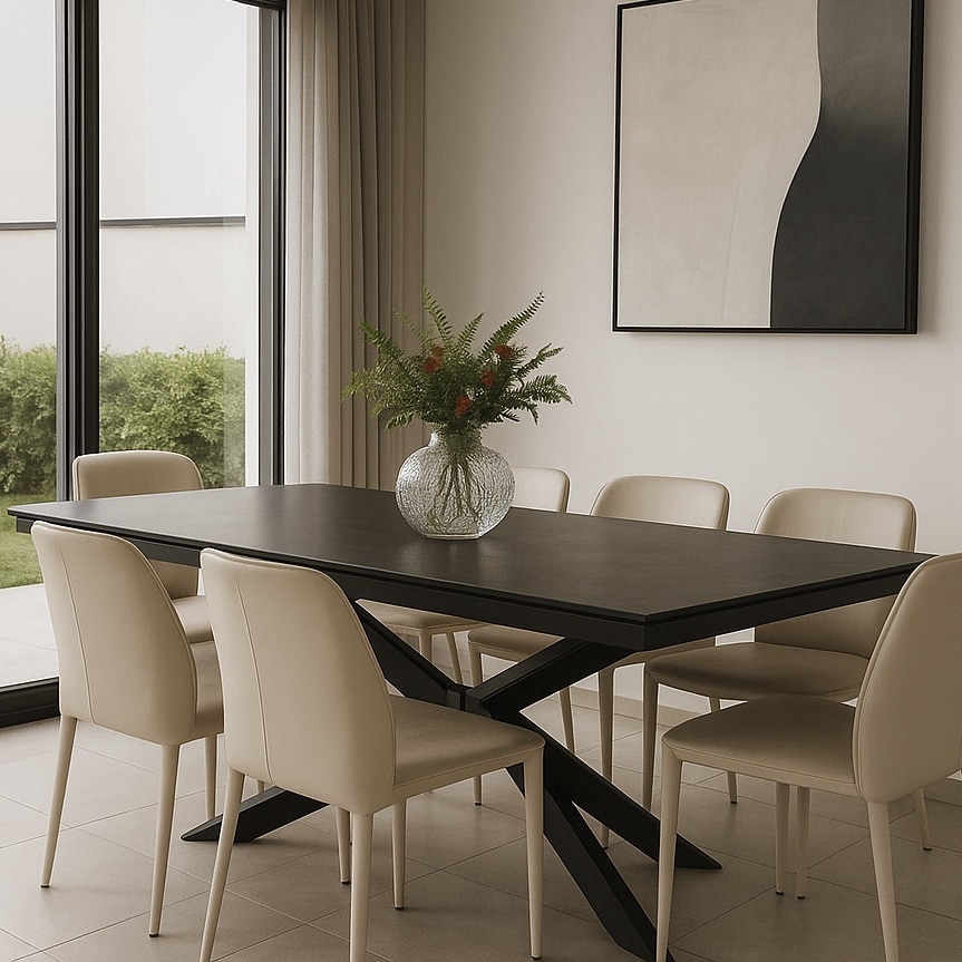 שולחן אוכל יוקרתי פורצלן גרניט שחור מט נפתח | חיסול מלאי! שולחן אוכל יוקרתי פורצלן גרניט שחור מט נפתח | חיסול מלאי!