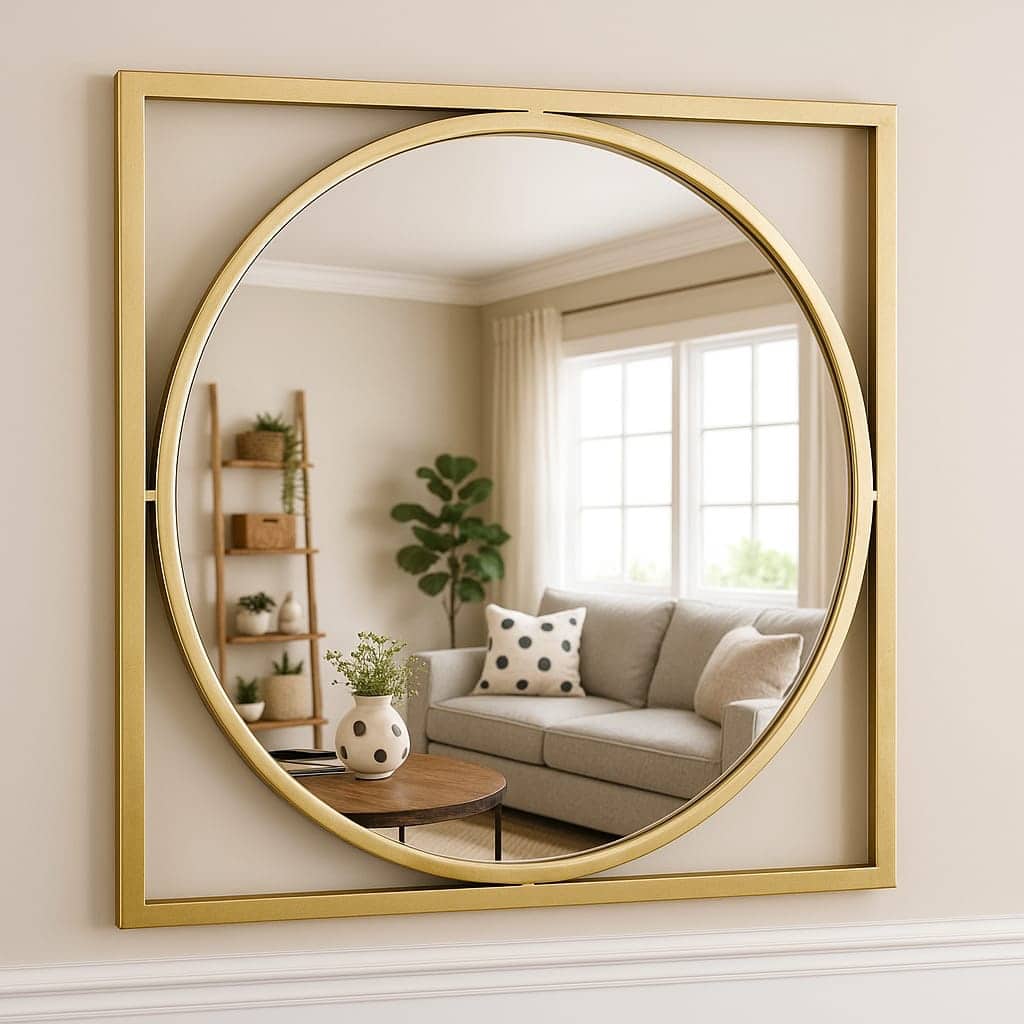 מראה מעוצבת עיגול בתוך ריבוע 80/80 דגם בלה זהב- במלאי! מראה מעוצבת עיגול בתוך ריבוע 80/80 דגם בלה זהב- במלאי!