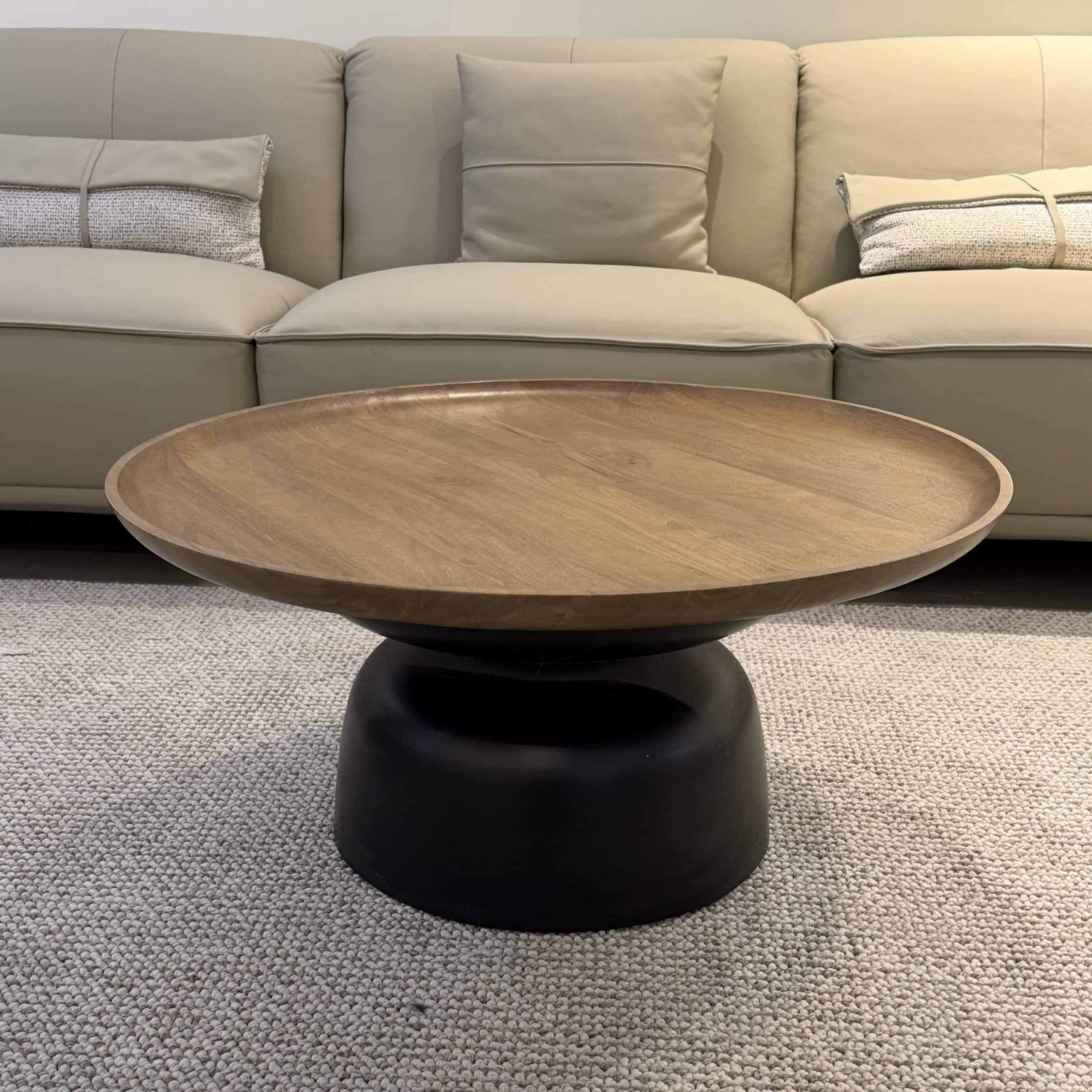 שולחן קפה עגול עץ טבעי מתכת שחור - חיסול מתצוגה!