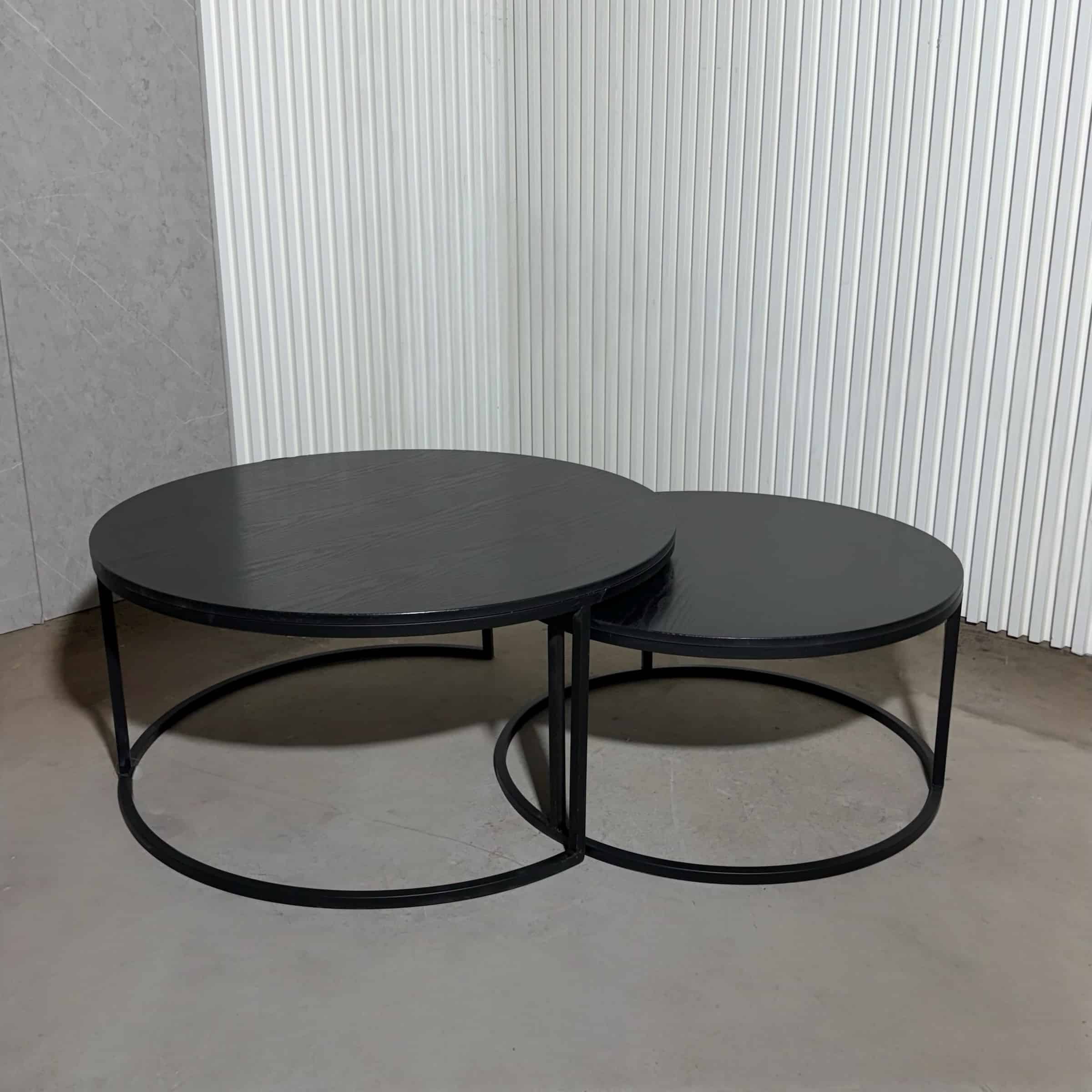 סט שולחנות סלון עגולים שחור טקסטורה מסגרת ברזל שחור - חיסול | פגמים קלים