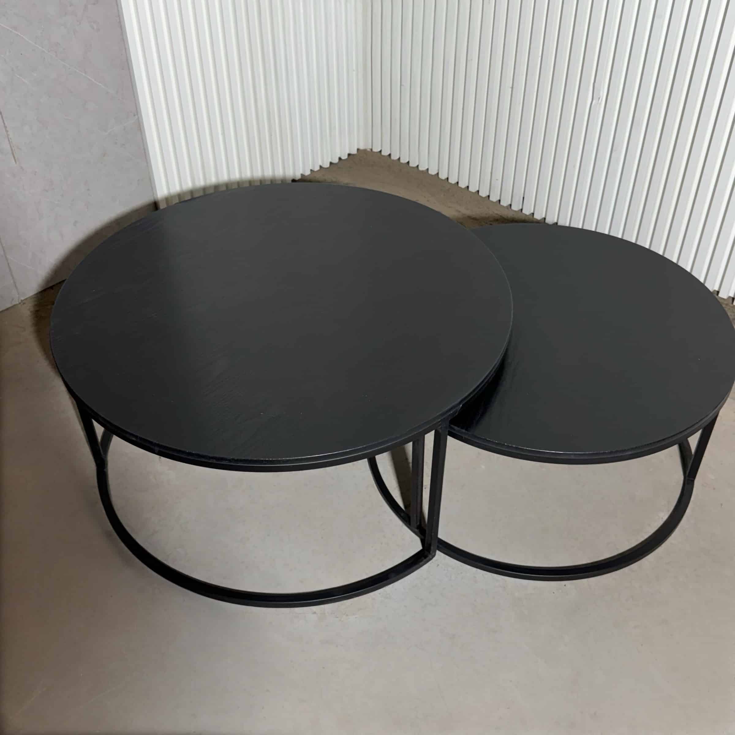 סט שולחנות סלון עגולים שחור טקסטורה מסגרת ברזל שחור - חיסול | פגמים קלים