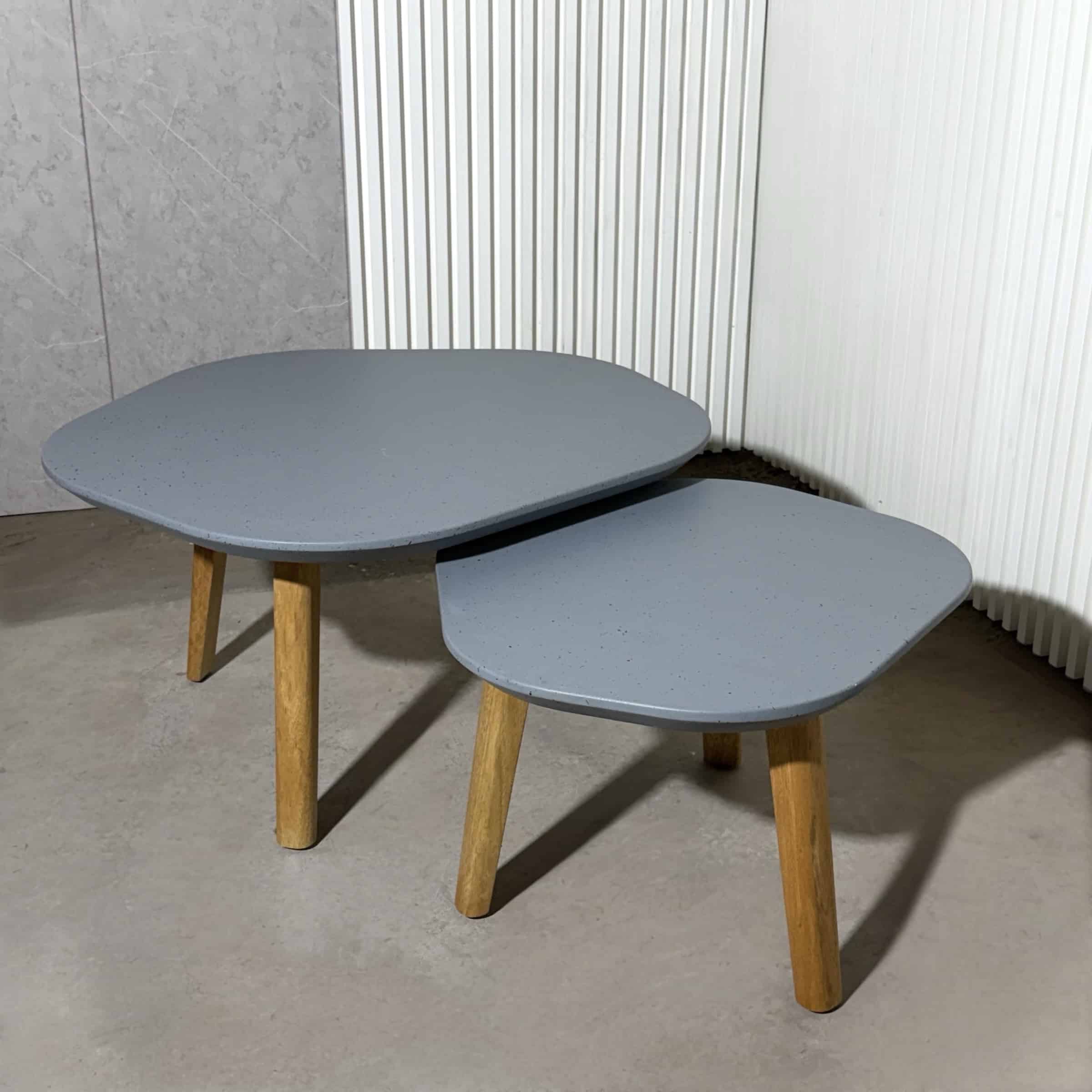 סט שולחנות סלון דגם אמבה פלטה מגש אפור שפריץ רגלי עץ | חיסול פגמים קלים