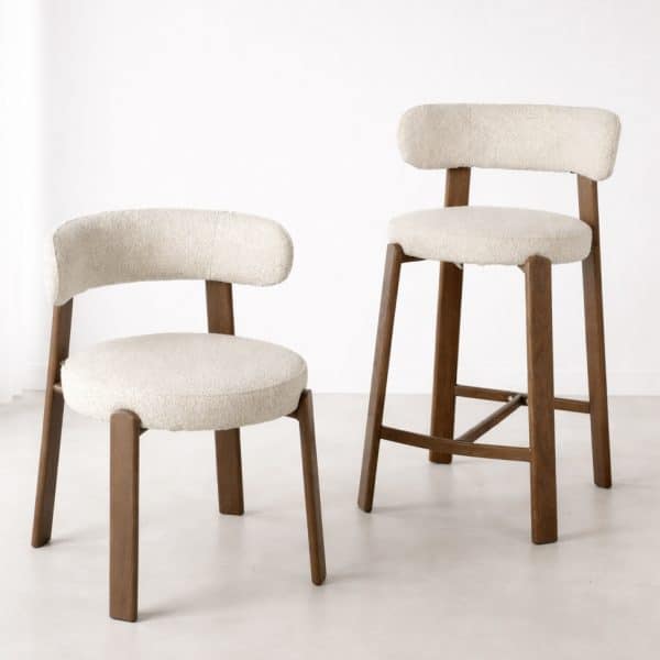 כסא בר / פינת אוכל סטפאן אריג בז רגל גוון אגוז דגם קליי | מכירה מוקדמת 02.26