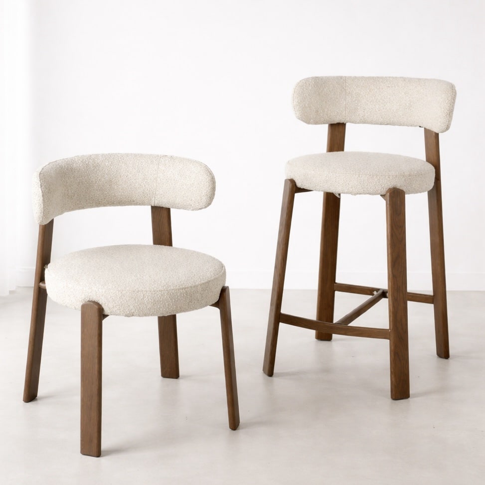 כסא בר / פינת אוכל סטפאן אריג בז רגל גוון אגוז דגם קליי | מכירה מוקדמת 02.26