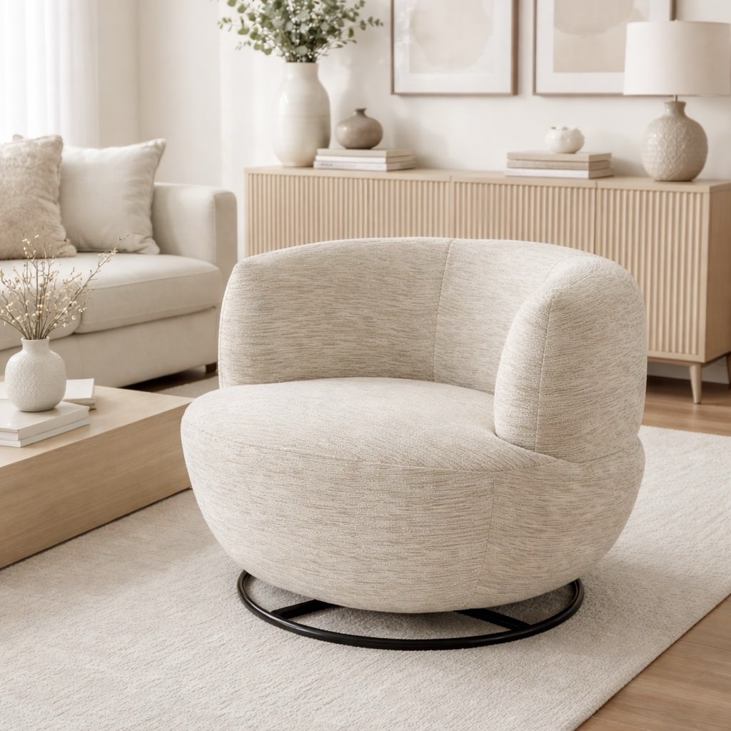 כורסא מסתובבת טדיק אריג שמנת אבן דגם לוסי כורסא מסתובבת טדיק אריג שמנת אבן דגם לוסי