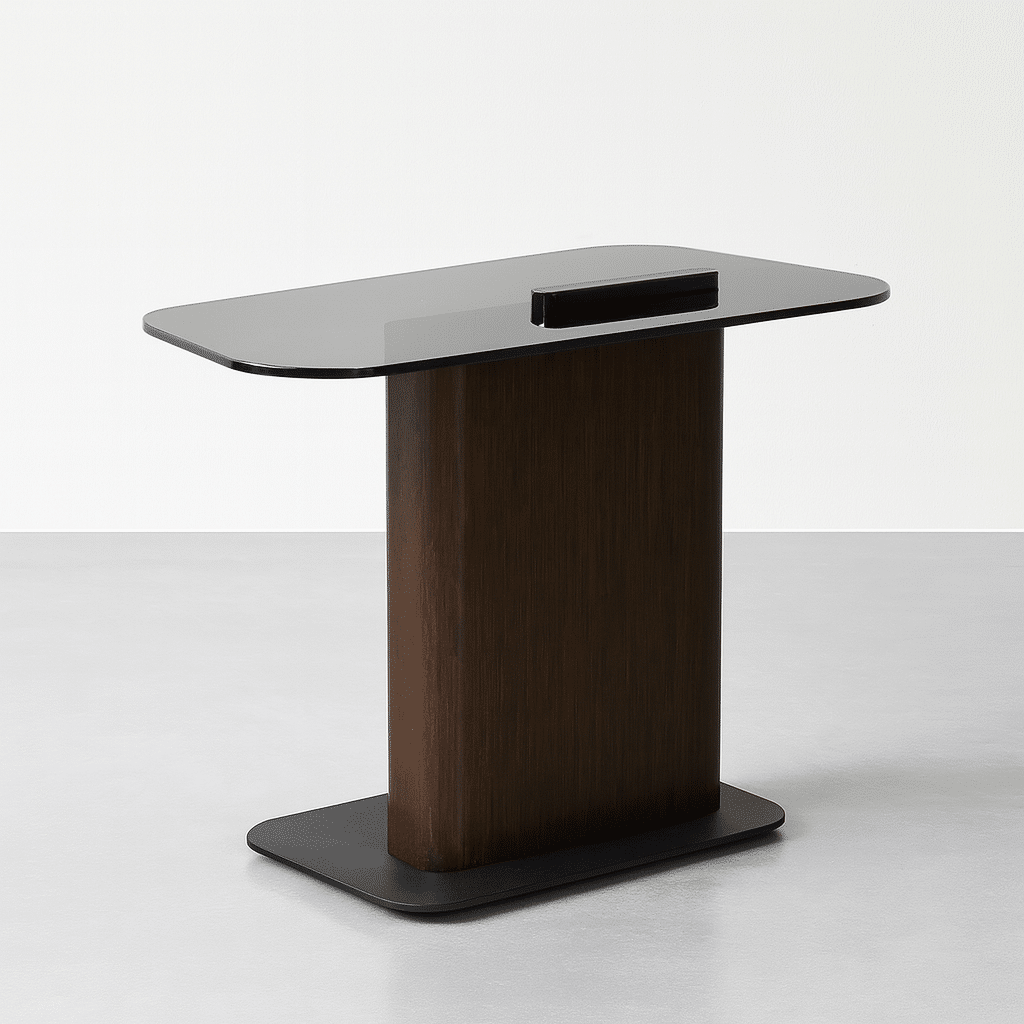 נשכן מלבני רגל שחור טקסטורה טופ זכוכית כהה דגם קימי - חיסול