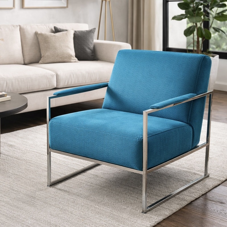 כורסא מעוצבת דגם רום כחול עמוק רגל ניקל - חיסול מתצוגה! כורסא מעוצבת דגם רום כחול עמוק רגל ניקל - חיסול מתצוגה!