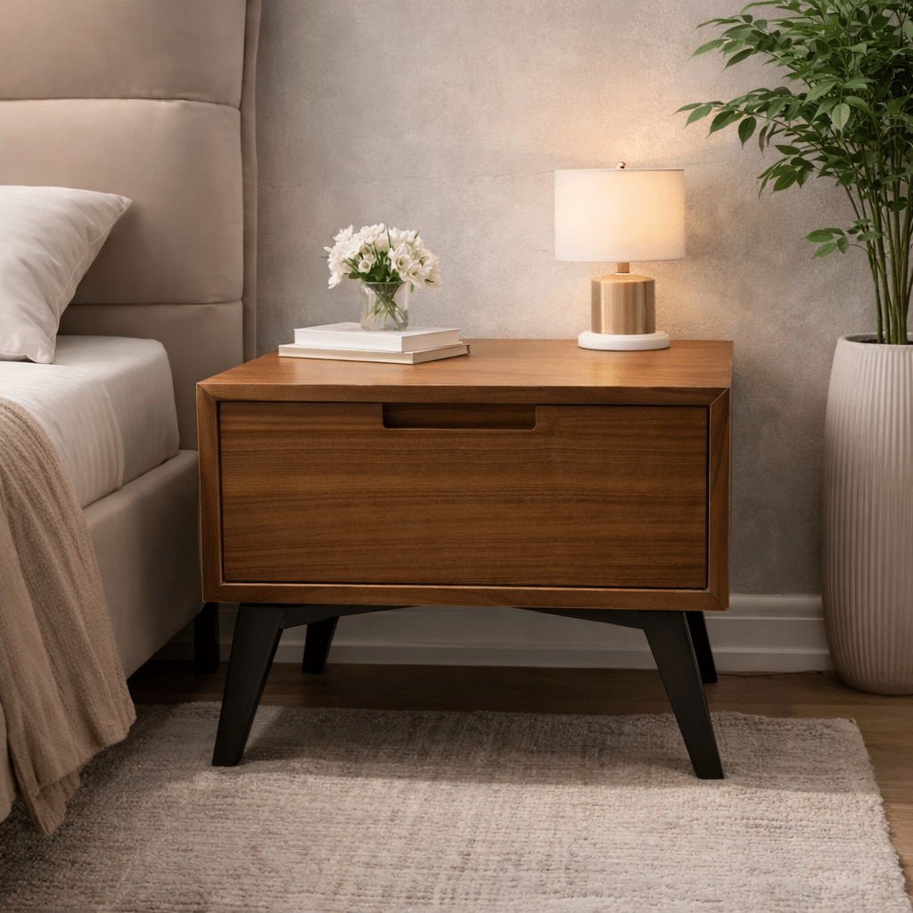 שידת צד מגירה אגוז רגל שחורה - חיסול אחרונה מתצוגה! פגמים קלים