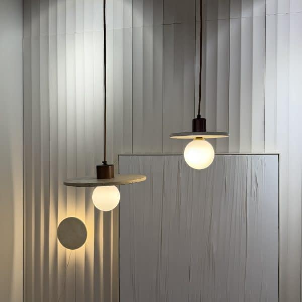 מנורה תלייה יוקרתית סטון ווד שטוחה דגם פלור - ניתן לבחור מבין הגדלים