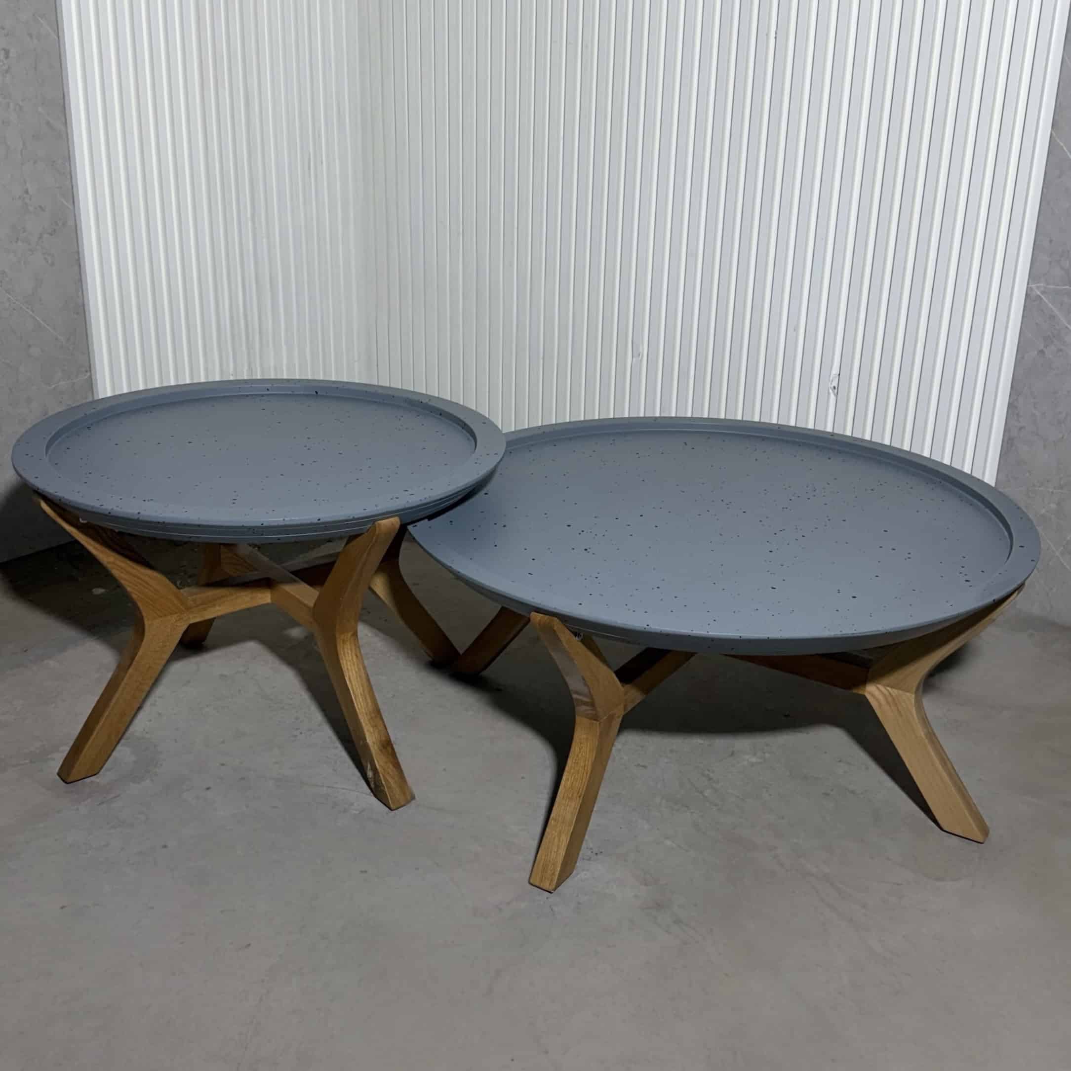 סט שולחנות סלון מגש כחול אפור שפריץ רגלי עץ - חיסול מלאי!