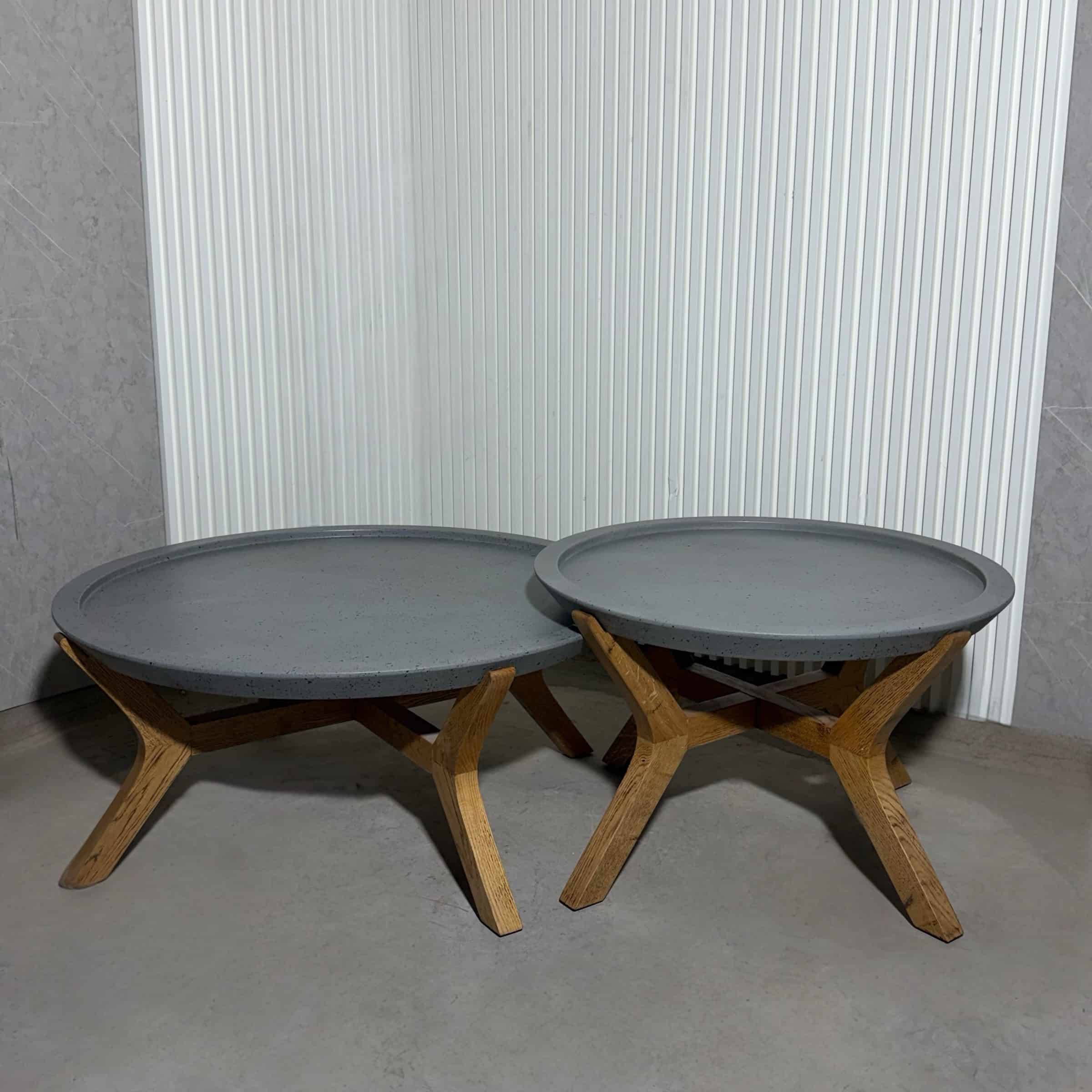 סט שולחנות סלון מגש אפור שפריץ רגלי עץ - חיסול מלאי!