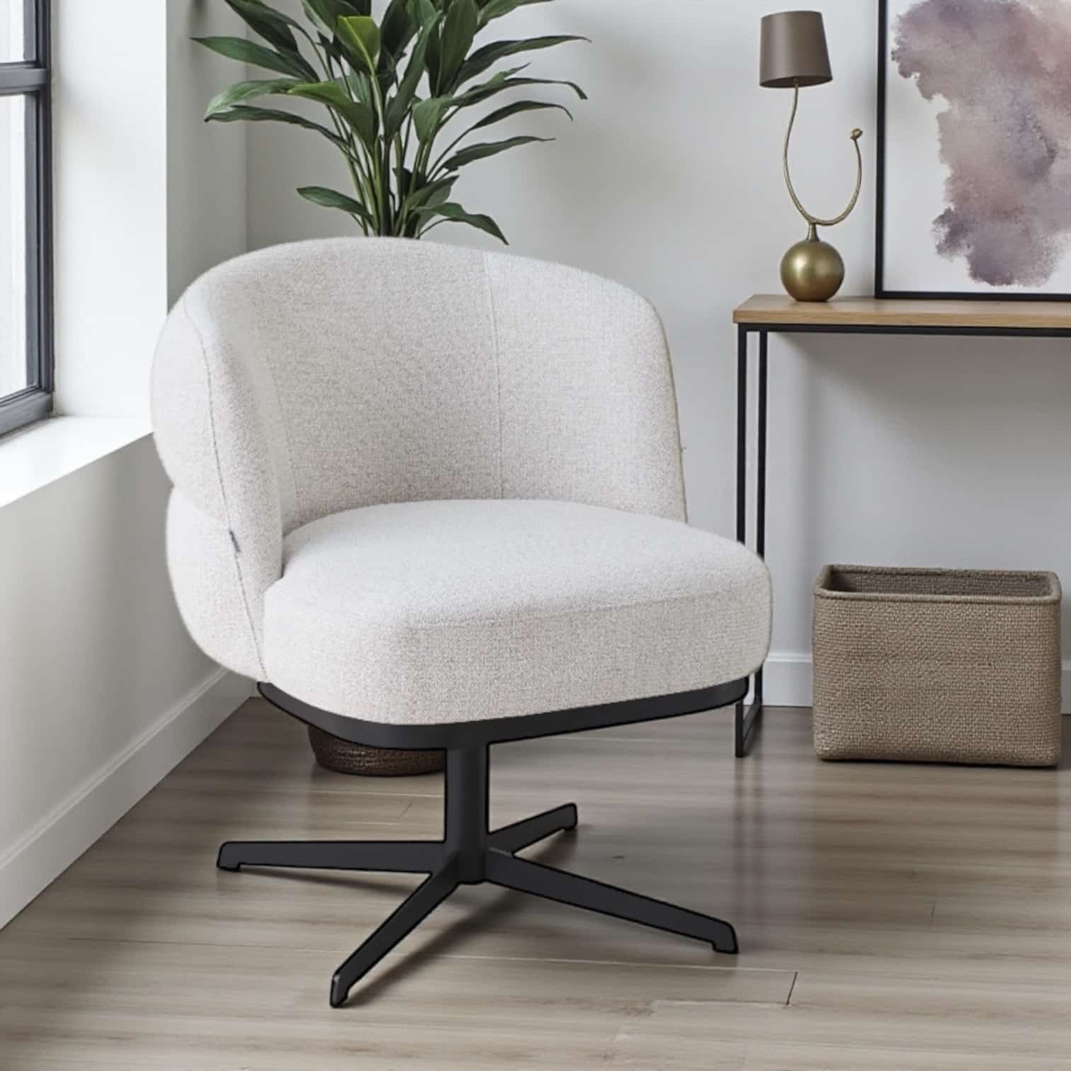 כורסא מינק מעוצבת אריג שמנת מסתובבת תפרים בגב רגל שחורה דגם ריטה | אספקה 02.26