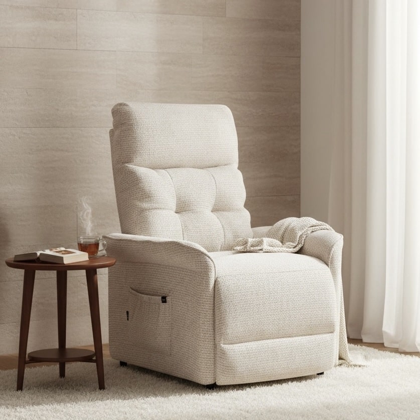 כורסא קומפורט ריקליינר טלוויזיה מפנקת גב רגליים אריג בז דגם לוסי כורסא קומפורט ריקליינר טלוויזיה מפנקת גב רגליים אריג בז דגם לוסי