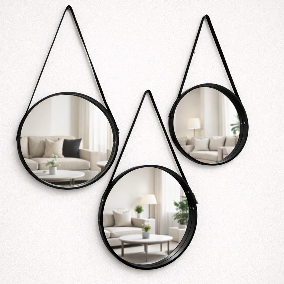 מראה מעוצבת רצועת עור שחורה דגם איקו