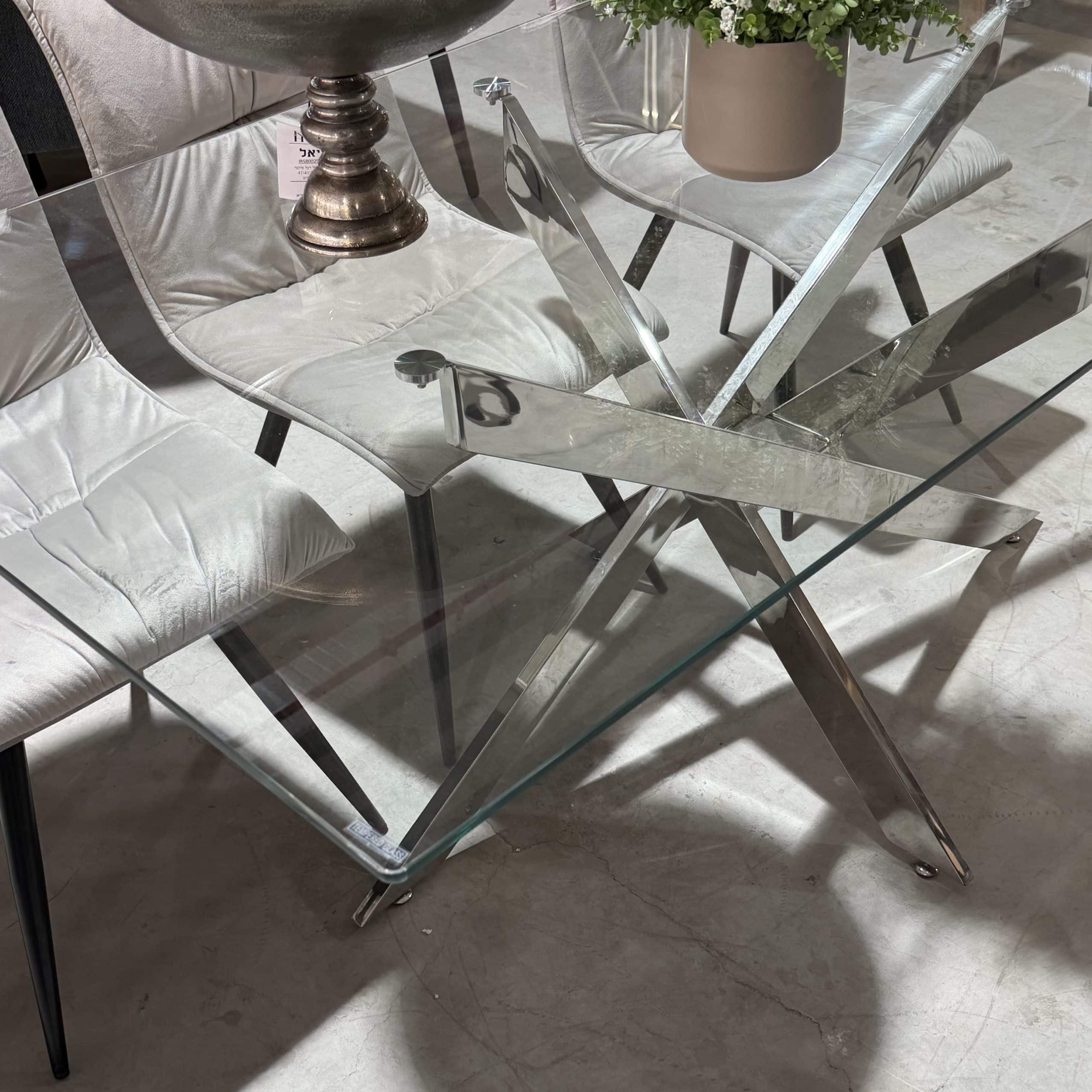 שולחן אוכל יוקרתי זכוכית 180/90 רגלי ניקל - חיסול!