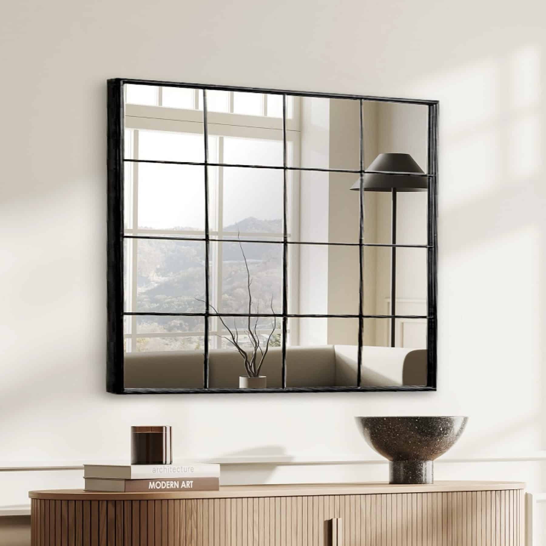 מראה מעוצבת ריבועים מסגרת שחורה 100/75 דגם שחם
