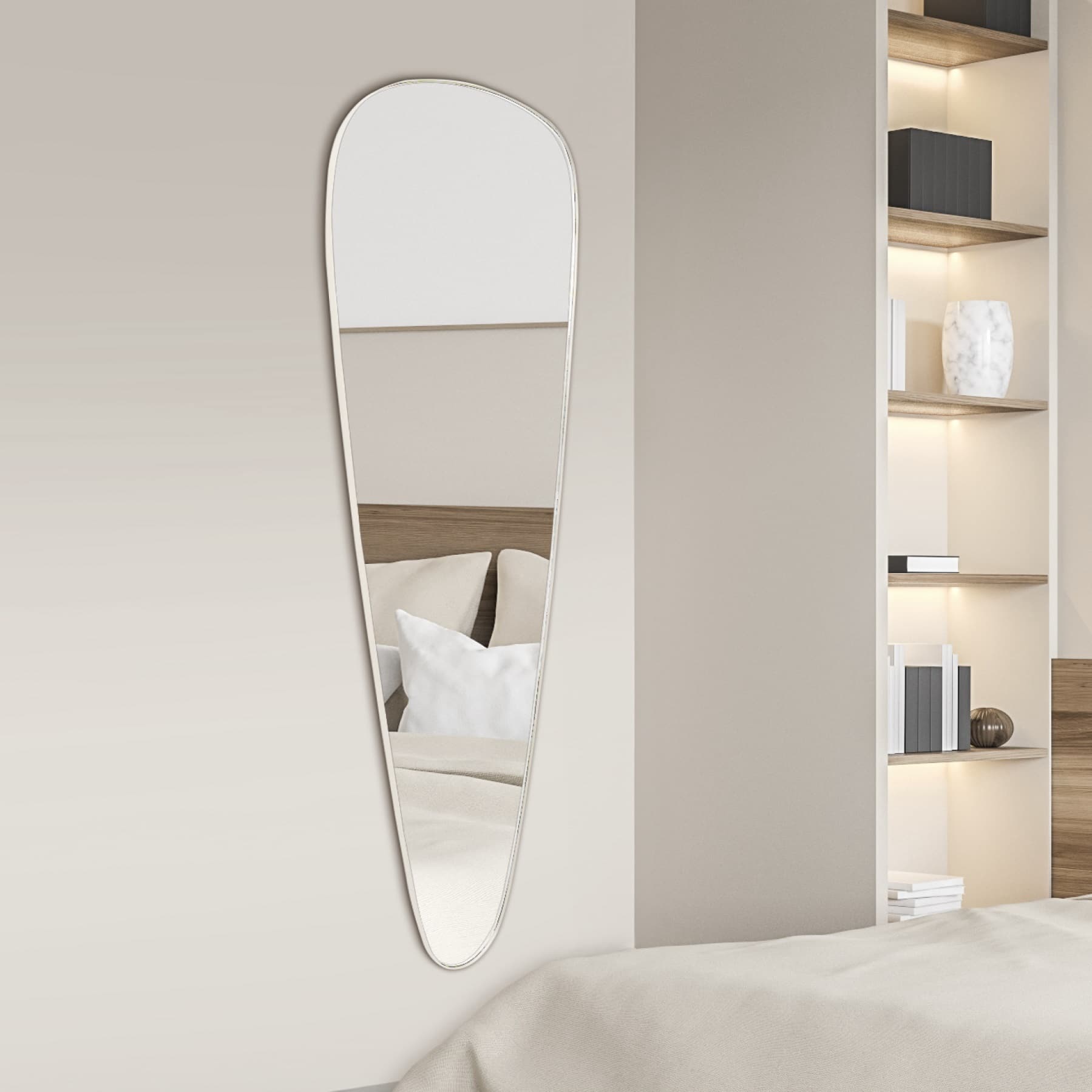 מראת גוף מעוצבת טיפה מסגרת לבנה 160/55 דגם שחם