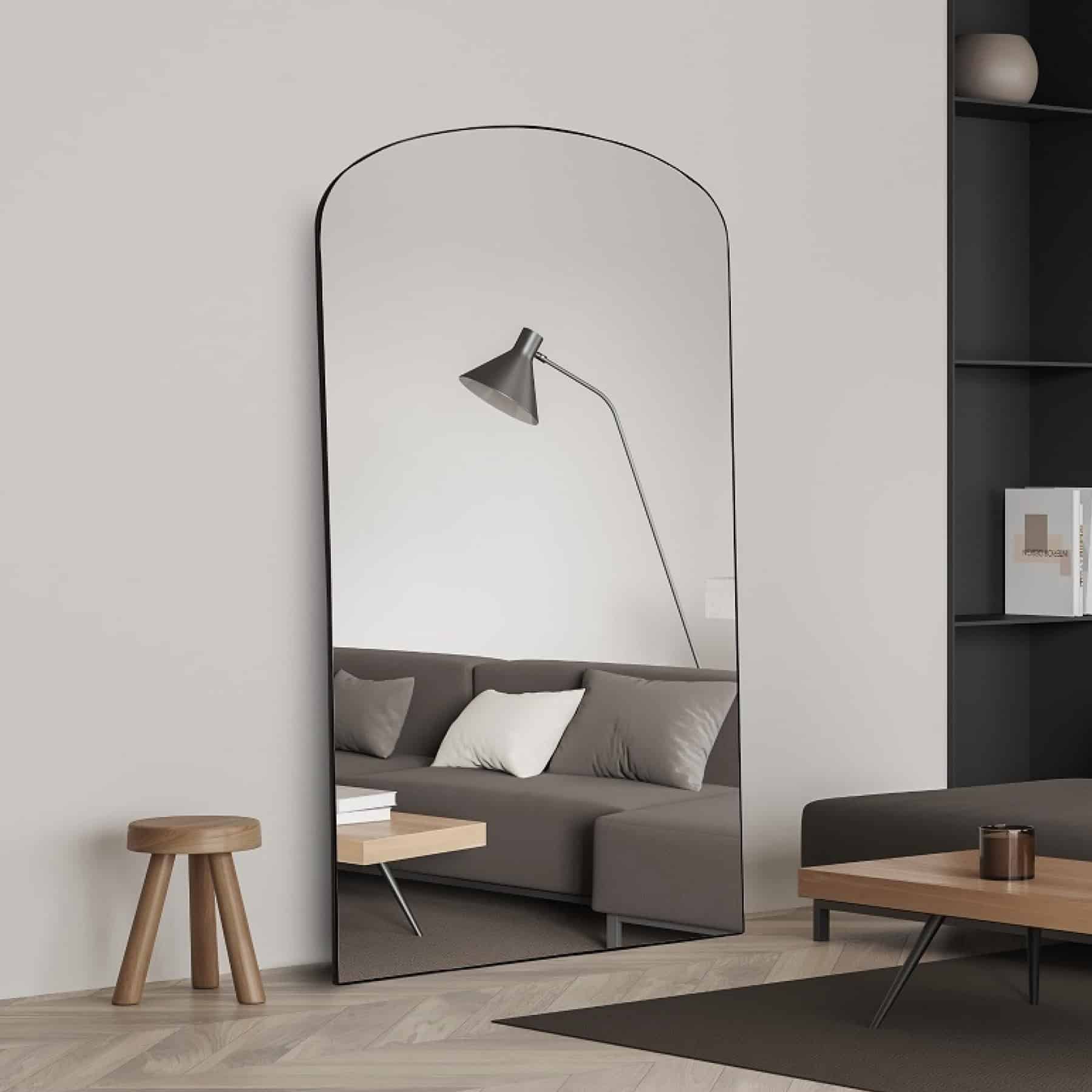 מראת גוף חצי מעוגלת מסגרת שחורה 180/100 דגם שחם