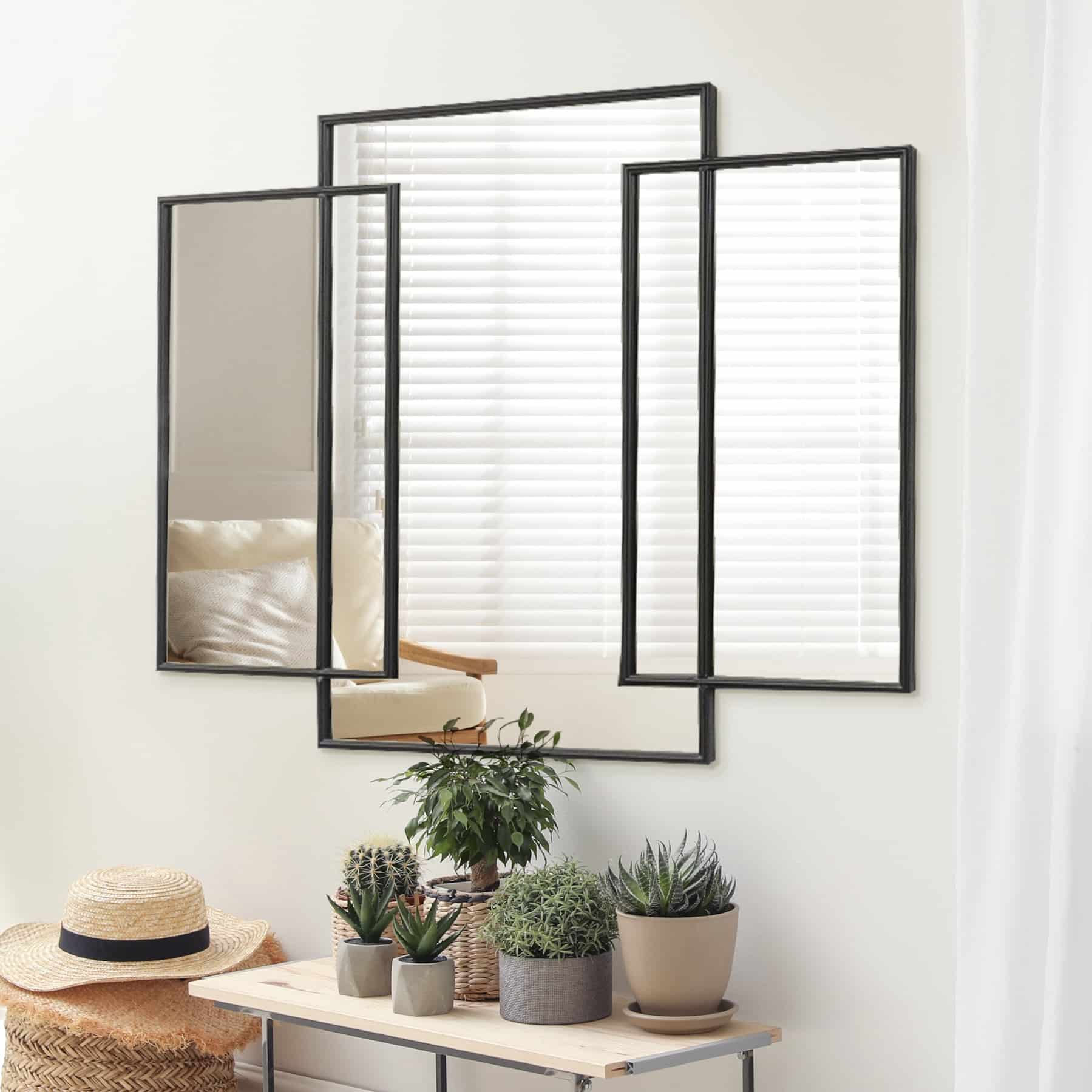 מראה משולבת שלוש מלבנים מסגרת שחורה 115/90 דגם שחם