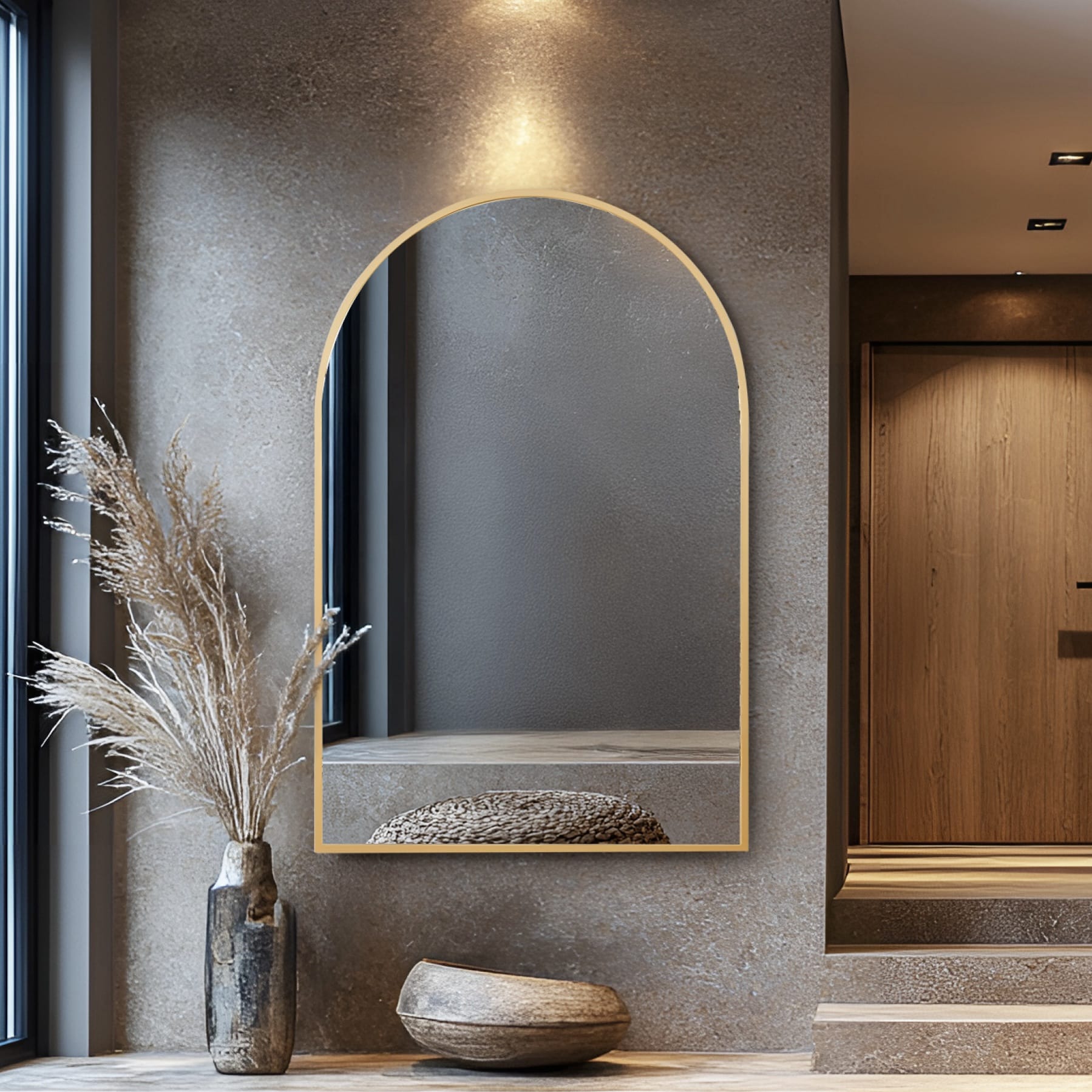 מראה מעוצבת ראש מעוגל מסגרת זהב 120/70 דגם שחם