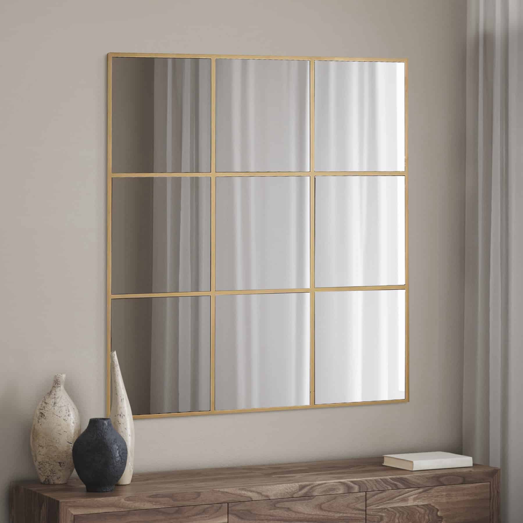 מראה מרובעת מסגרת זהב ריבועים 90/90 דגם שחם