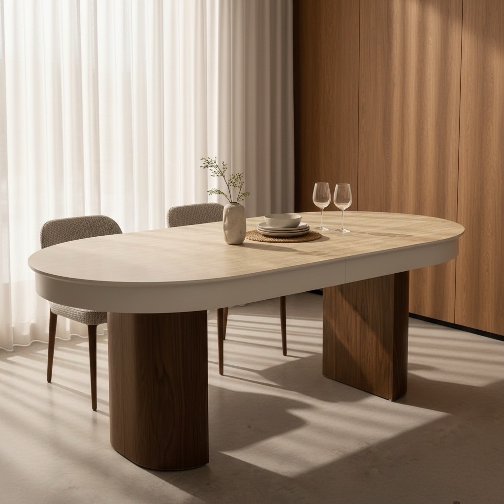 שולחן אוכל אובאלי דגם גייד פורמייקה טרוורטין ורגל אגוז 190/100 - חיסול עודפים!!