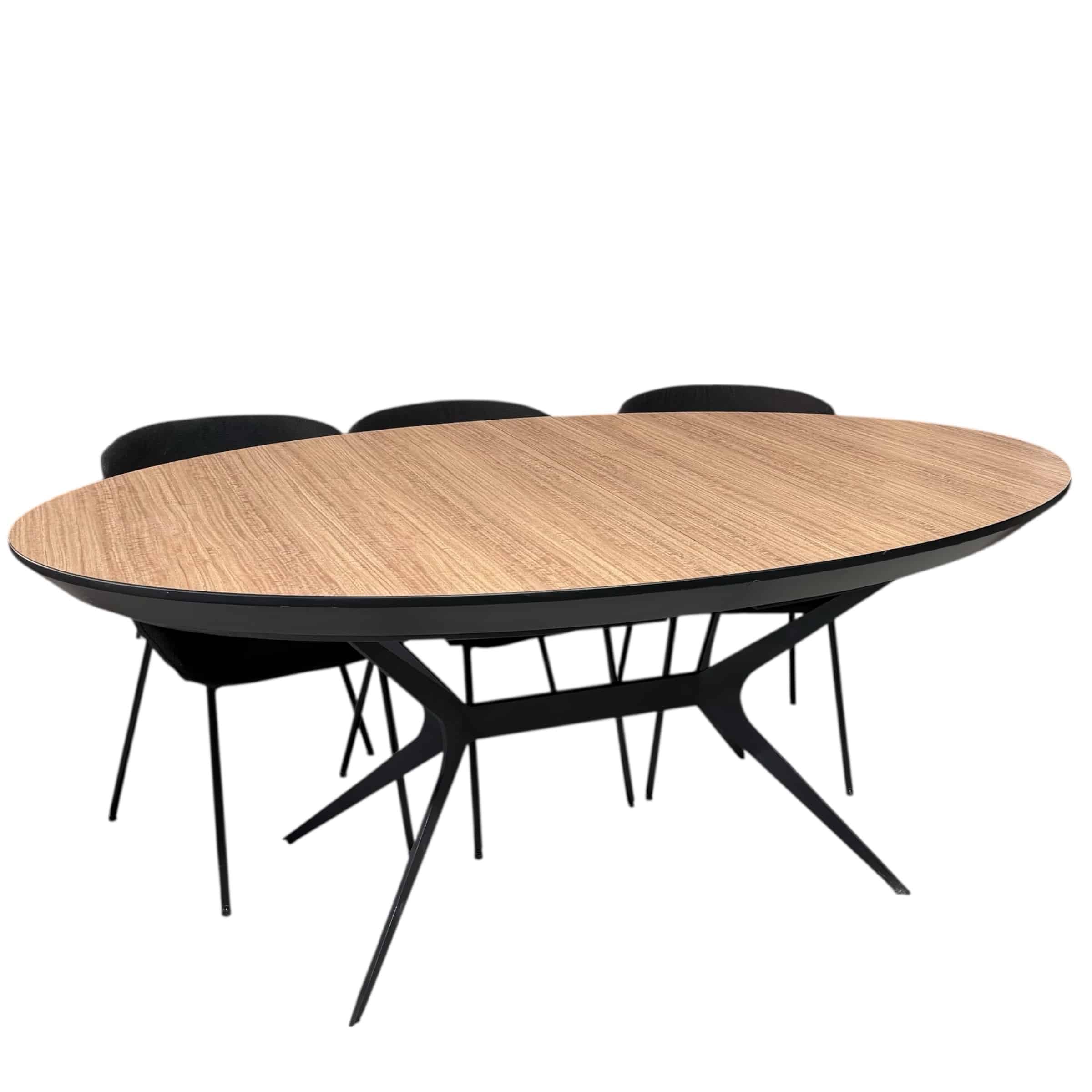 פינת אוכל דגם אליפס פורמייקה עץ מחוספס רגל מתכת שחורה - חיסול!!