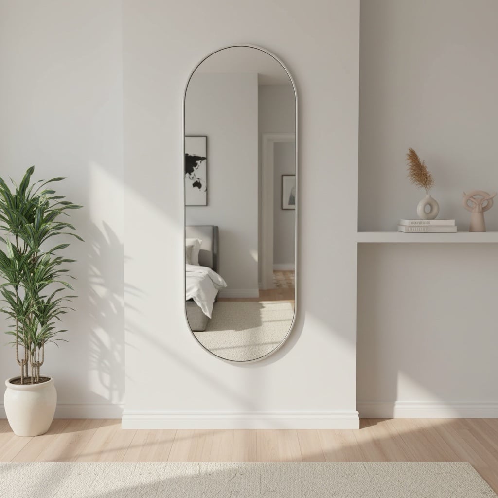 מראת גוף מלבן מעוגל מסגרת כסף 140/50 ס״מ - אחרונה!