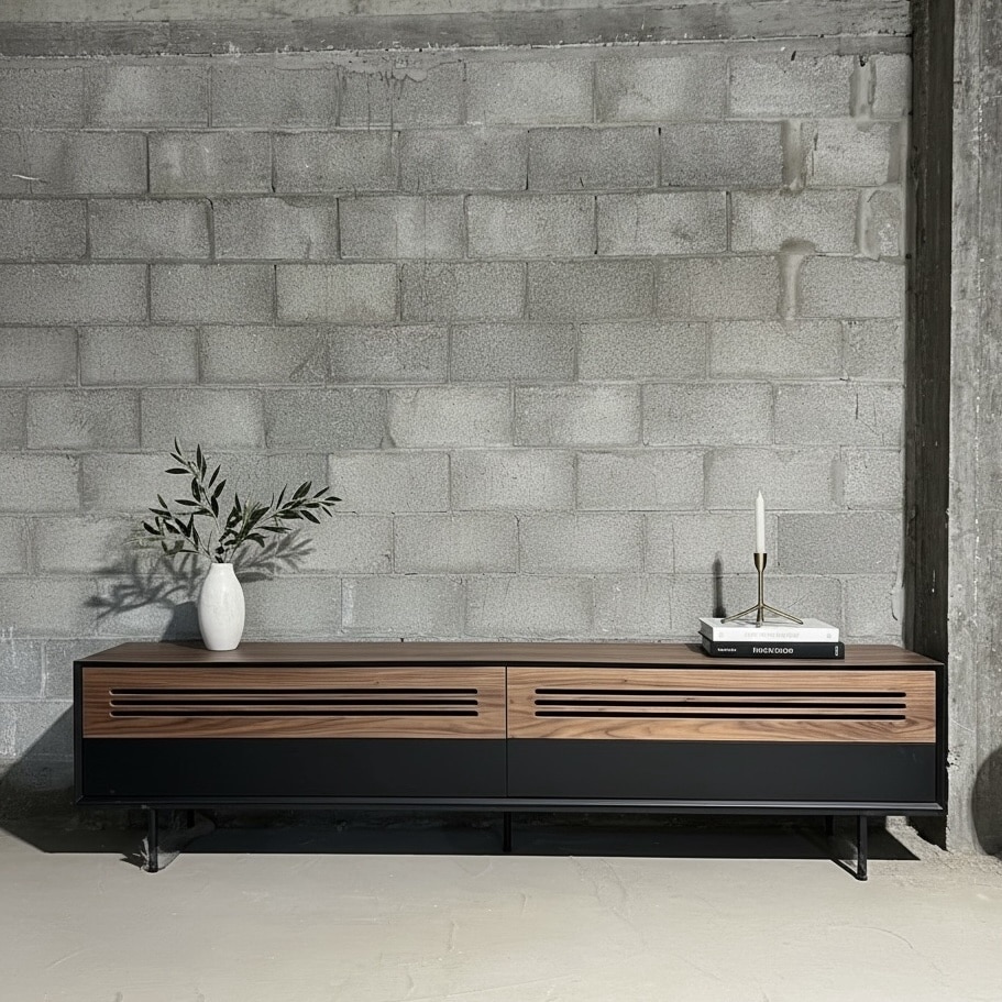 מזנון מעוצב דגם רומא אגוז אמריקאי בשילוב מגירות שחורות - חיסול!!