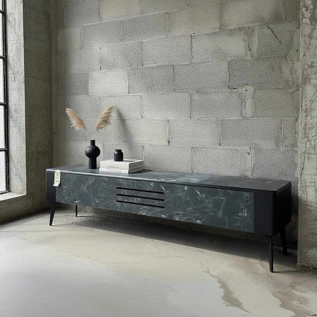 מזנון דגם רומאו פורמייקה שחור-לבן בשילוב שחור 180/40/48 ס״מ - חיסול!!