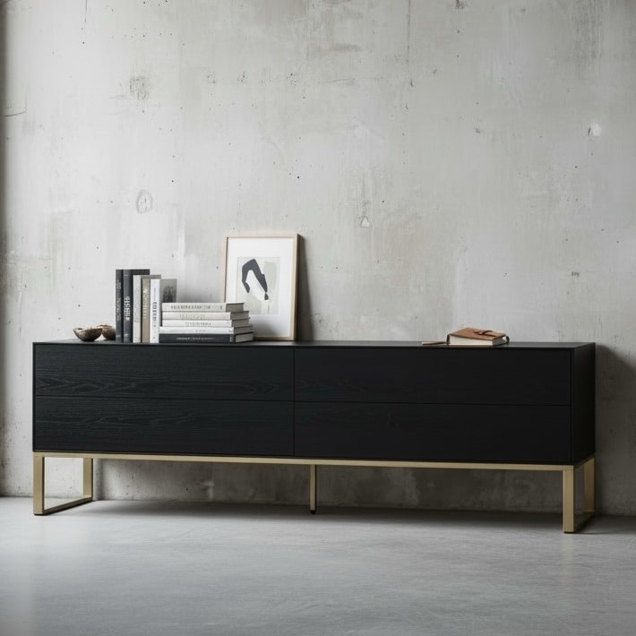 מזנון דגם רונדו שחור טקסטורה רגל זהב - חיסול עודפים!!