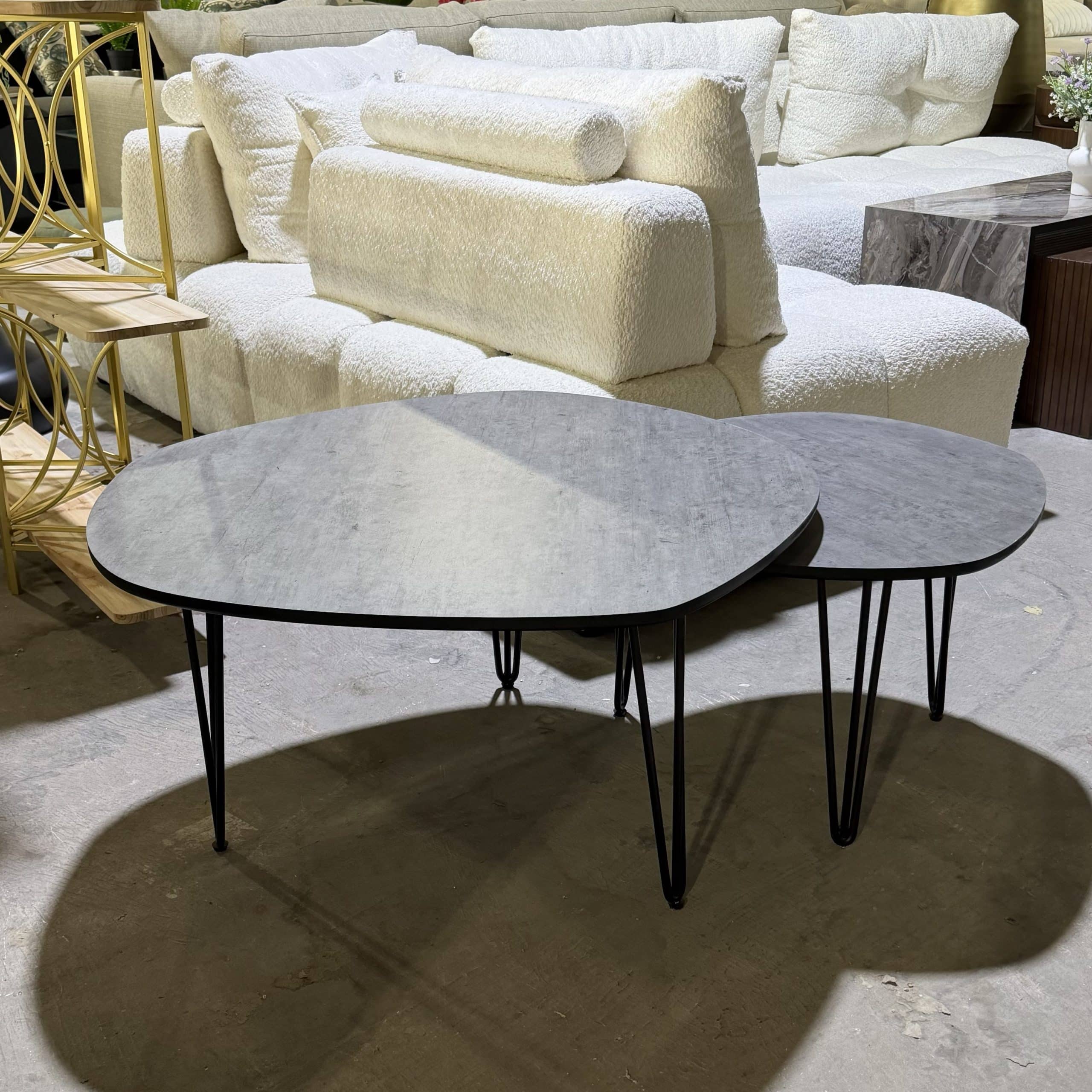 סט שולחנות סלון מעוצבים רגלי סיכה גוון אפור - חיסול עודפים!!