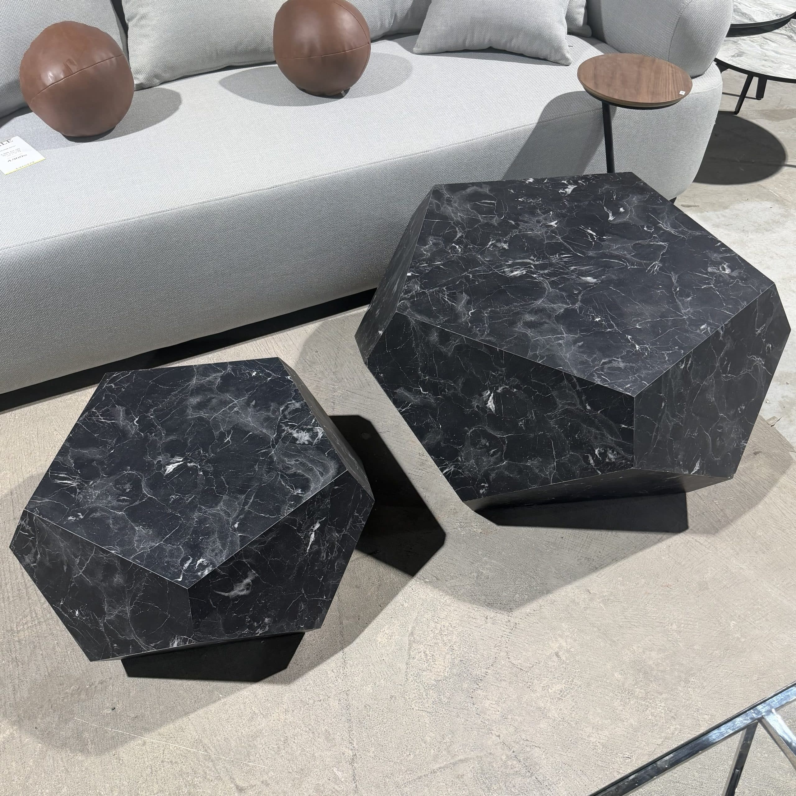 סט שולחנות סלון דגם דיימונד גווני אפור גידים לבנים - חיסול עודפים!!