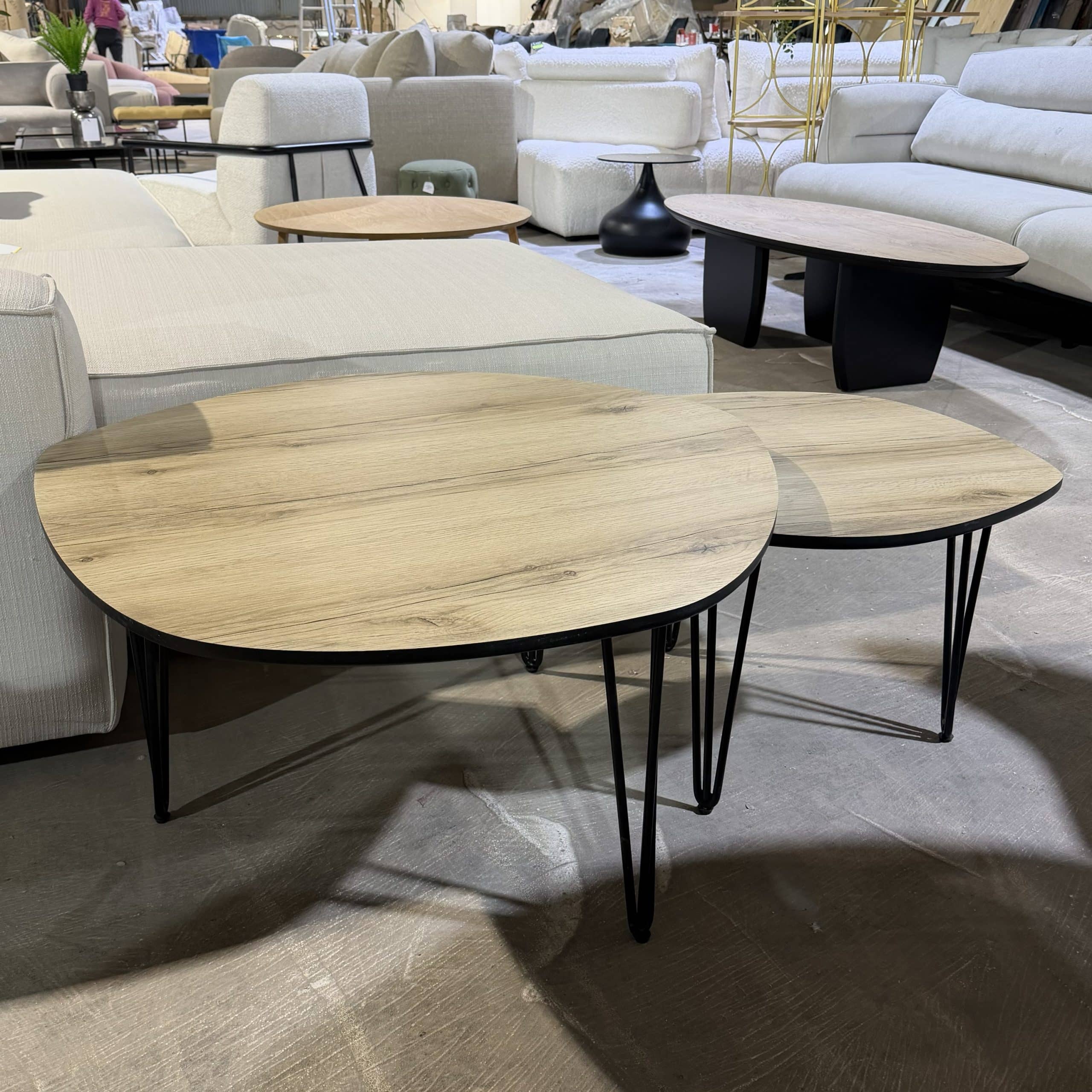 סט שולחנות סלון מעוצבים אלון מושחר רגלי סיכה - חיסול עודפים!