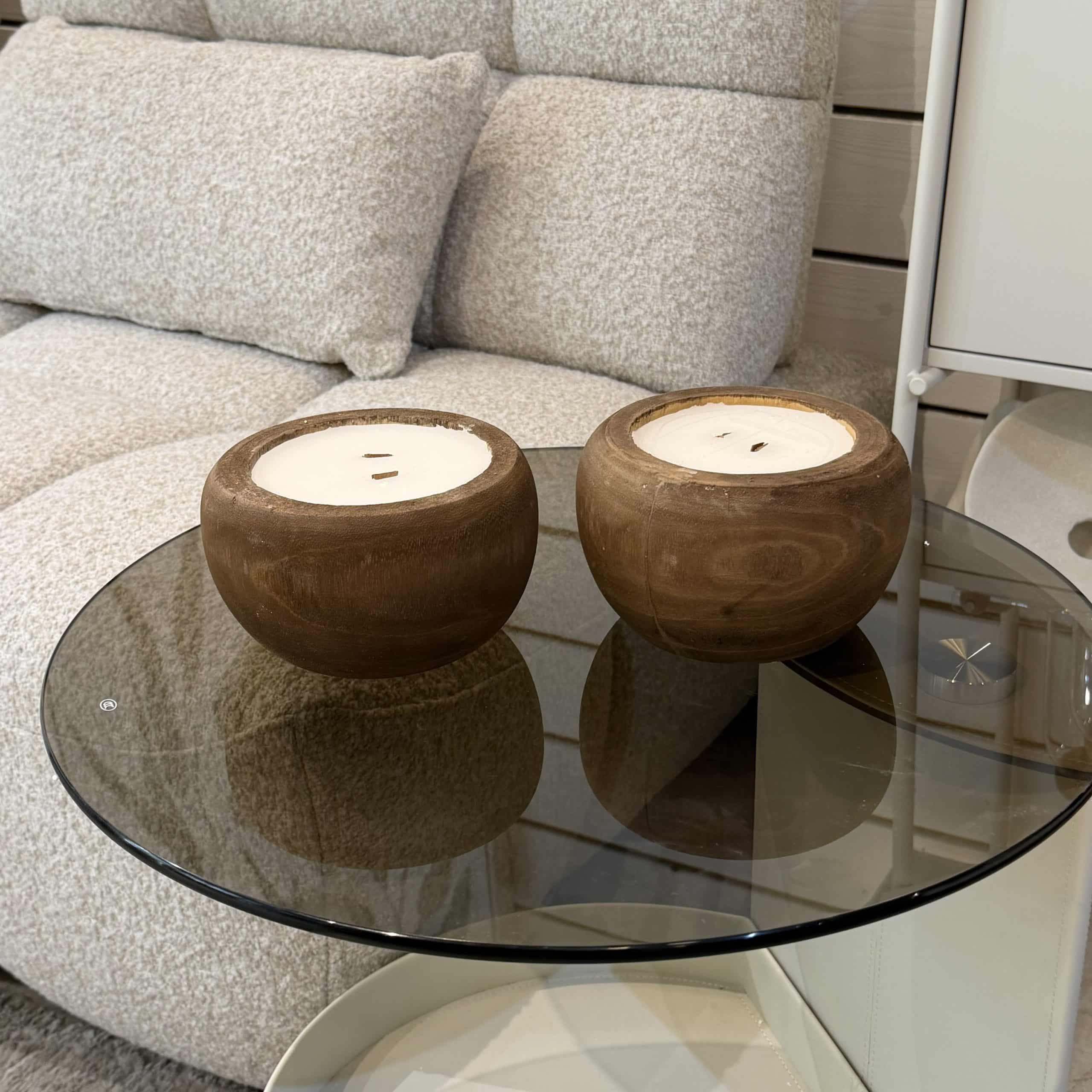 נר לבן בקערת עץ 16/9 דגם סופיה