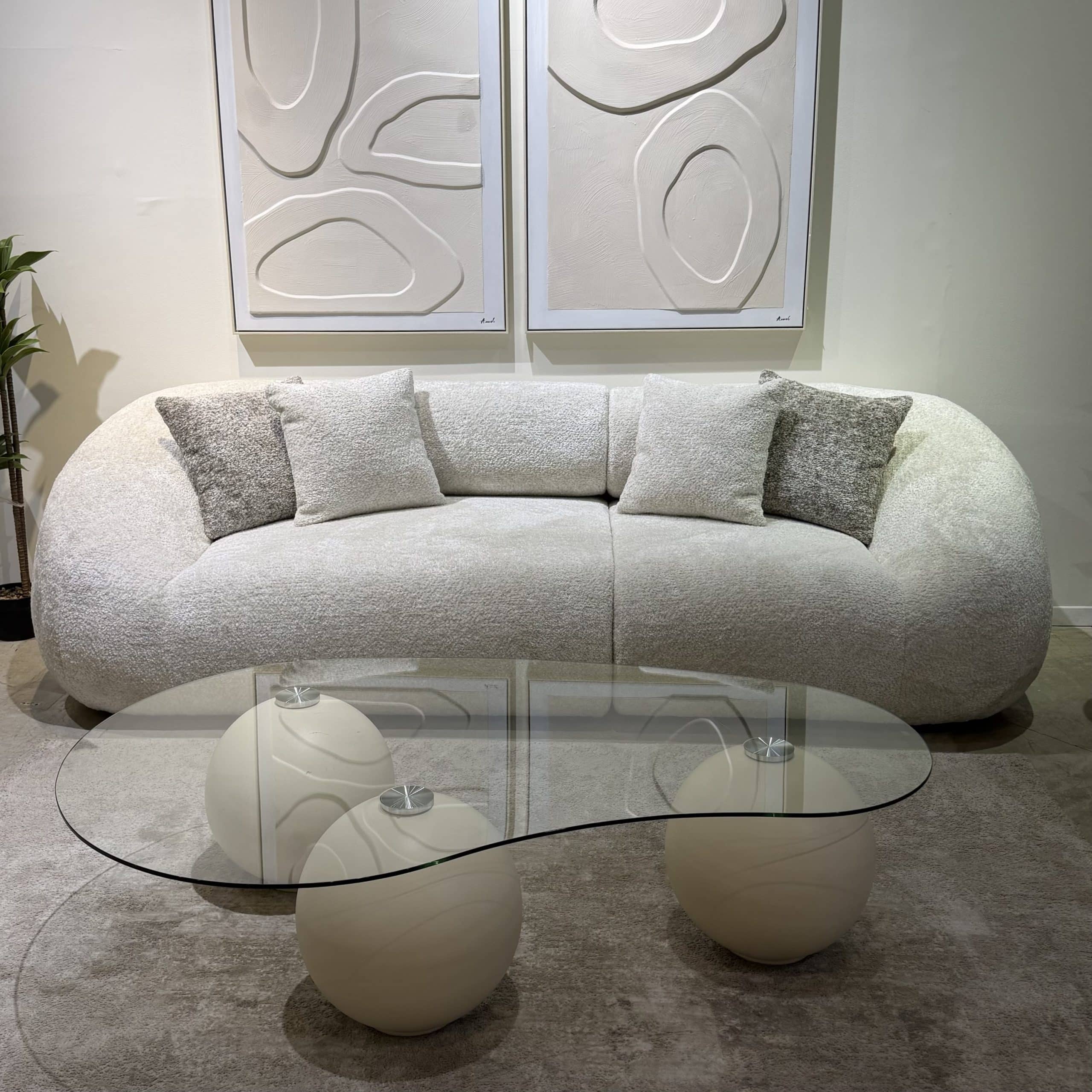 ספה מודרנית אורו בד פלאפי שמנת דגם ראונדי