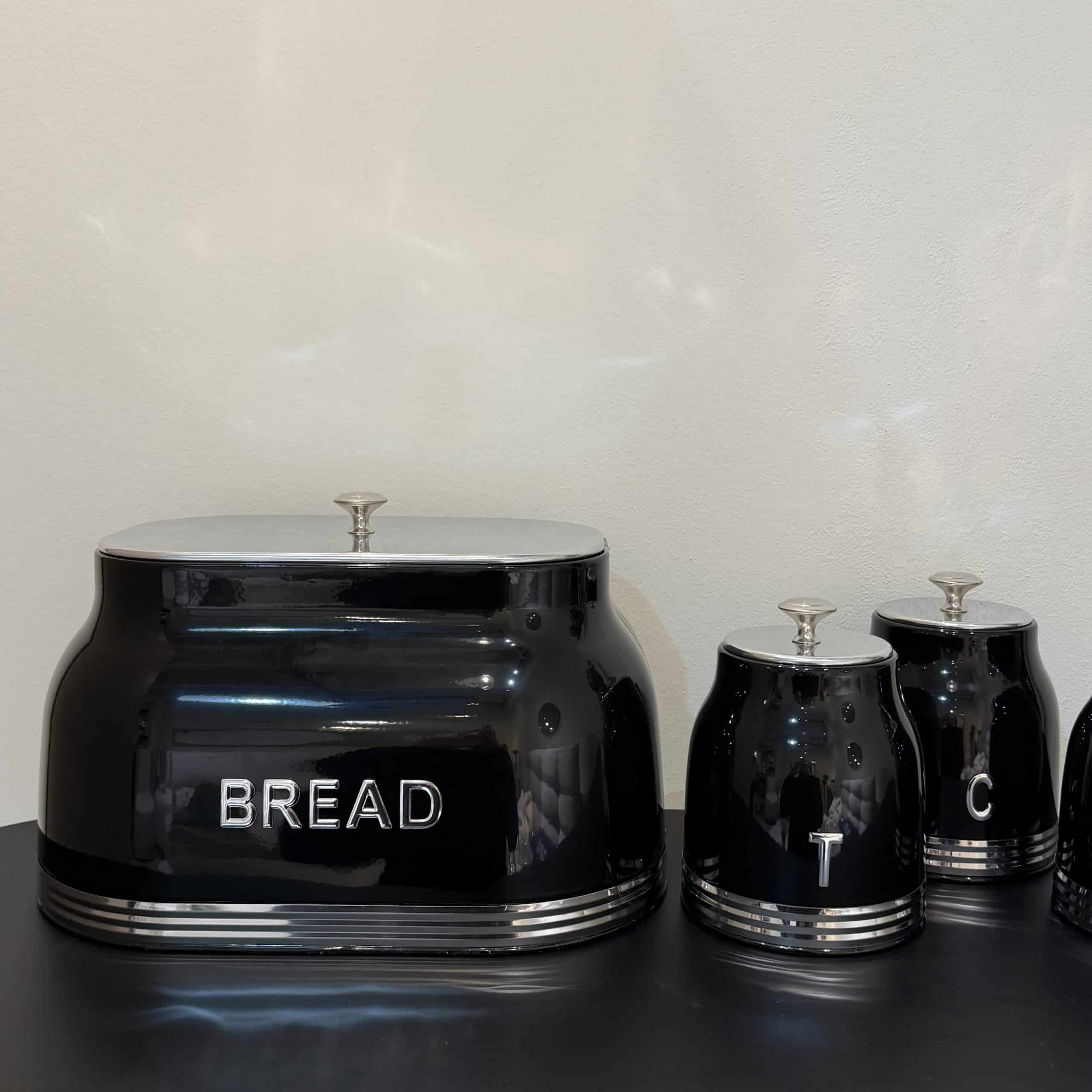 סט תה קפה סוכר שחור וקופסאת לחם כיתוב כסוף דגם סופיה