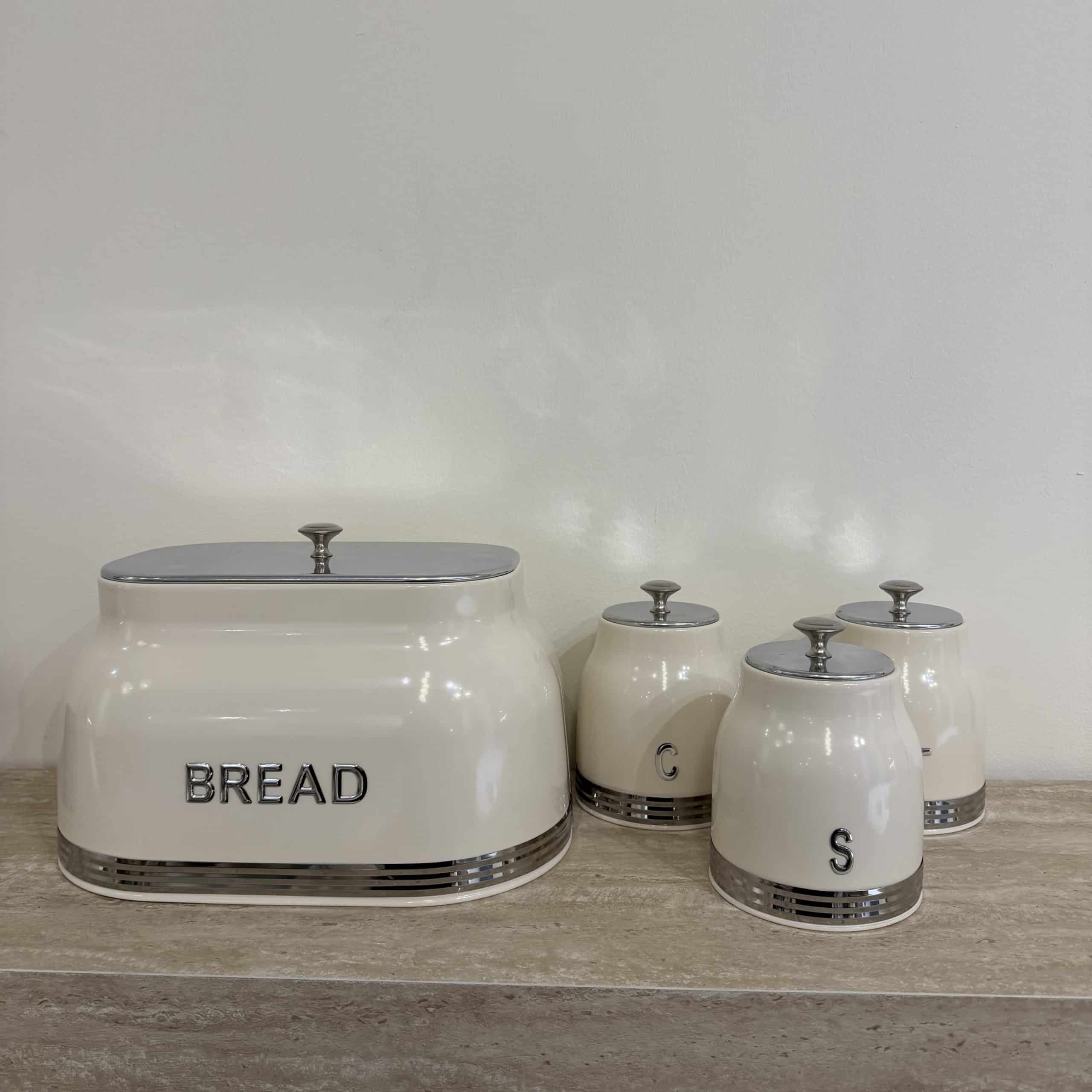 סט תה קפה סוכר קרם וקופסאת לחם כיתוב כסף דגם סופיה