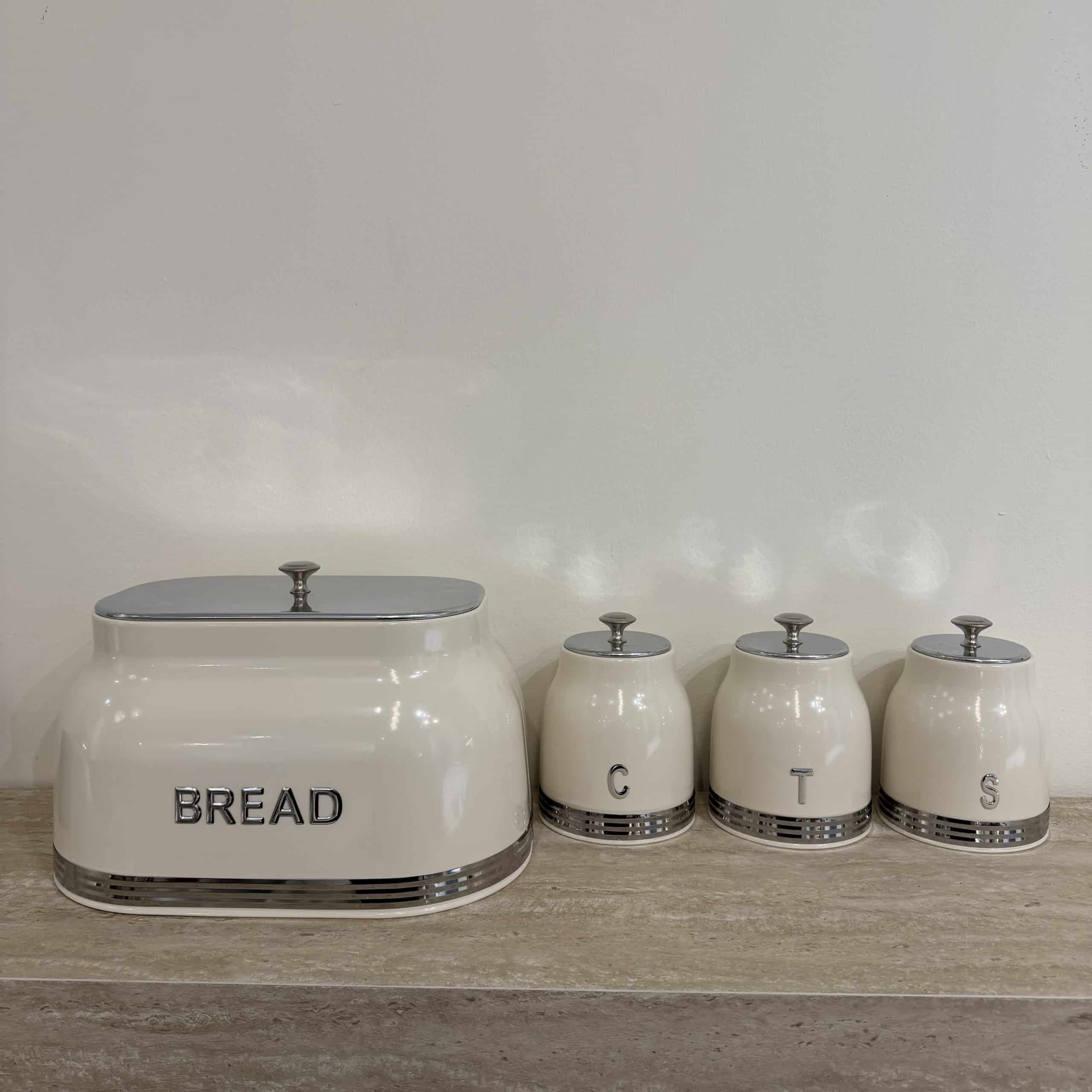 סט תה קפה סוכר קרם וקופסאת לחם כיתוב כסף דגם סופיה