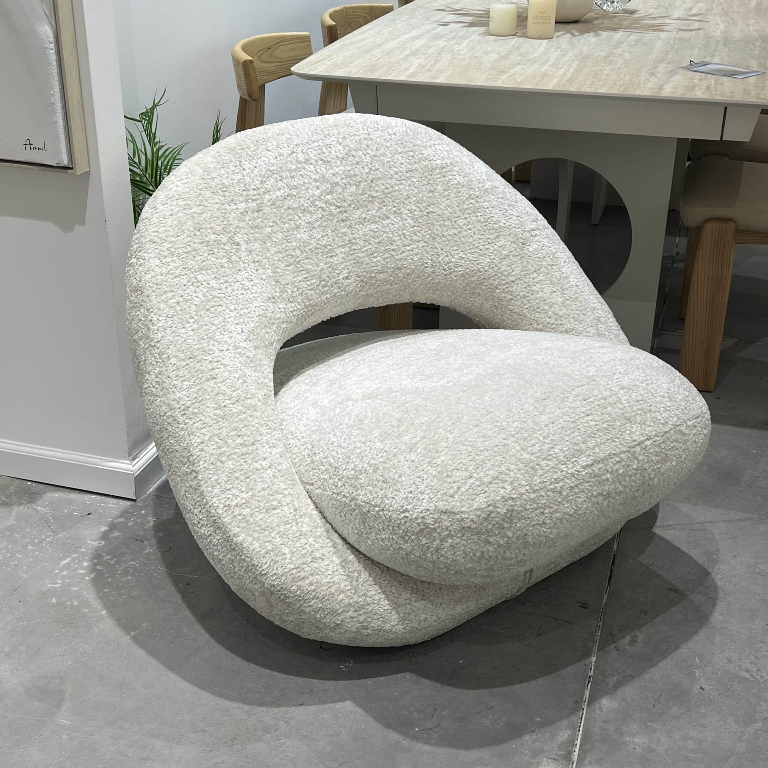 כורסא יוקרתית וופל בד פלאפי שמנת דגם ראונדי כורסא יוקרתית וופל בד פלאפי שמנת דגם ראונדי